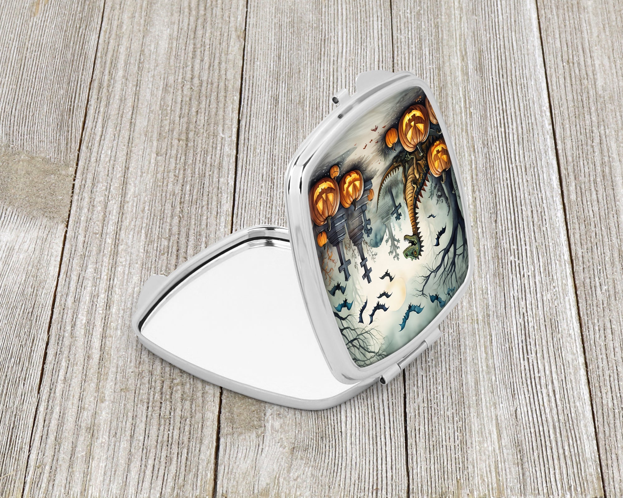 Dinosaurs Spooky Halloween Compact Mirror Decorative Travel Makeup Mirror for Women Girls Gifts Pocket Makeup Mirror Folding Handheld
