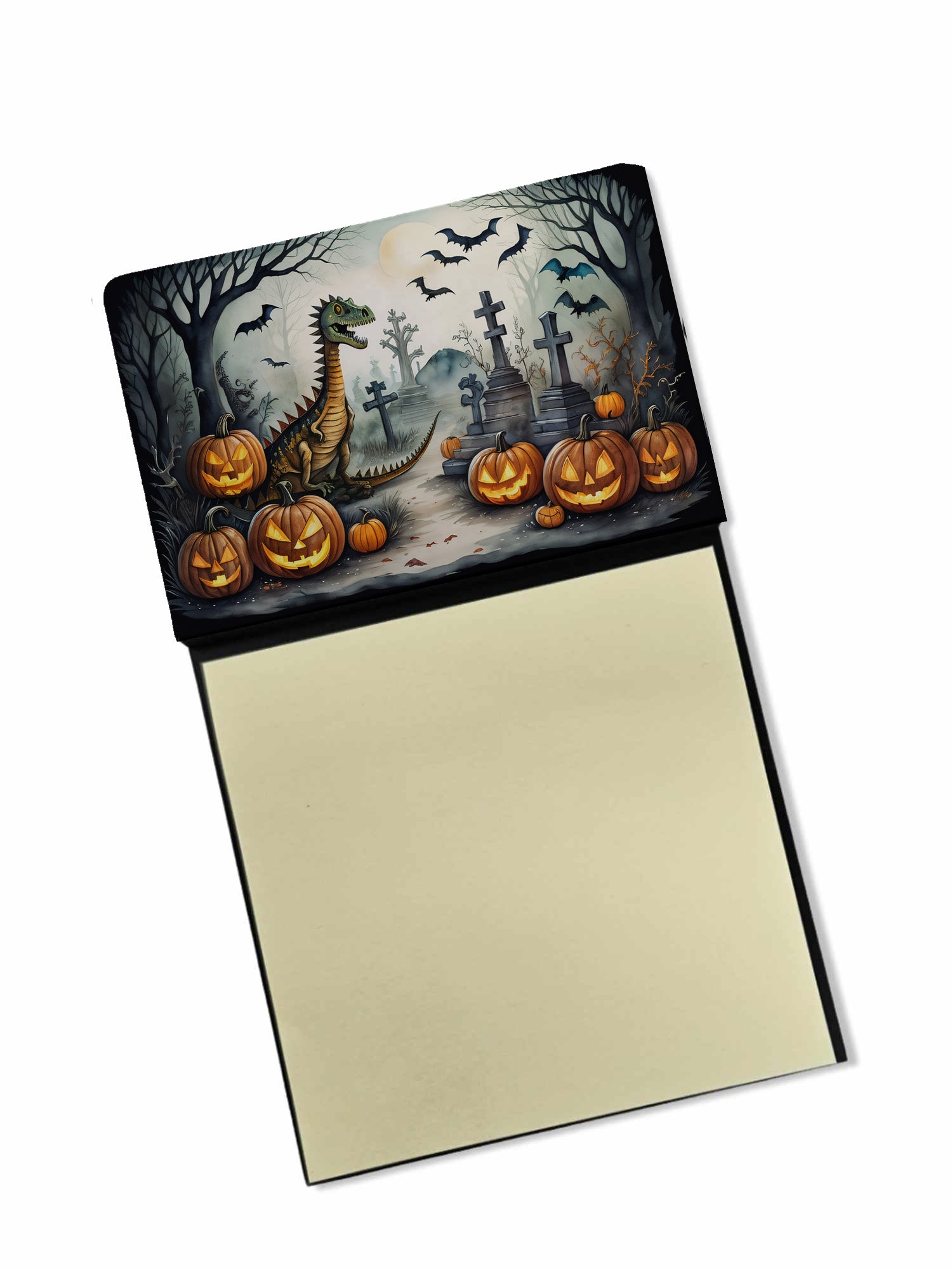Dinosaurs Spooky Halloween Watercolor Sticky Note Holder Refillable Dispenser Desk Accessory 3x3 Pad Gift