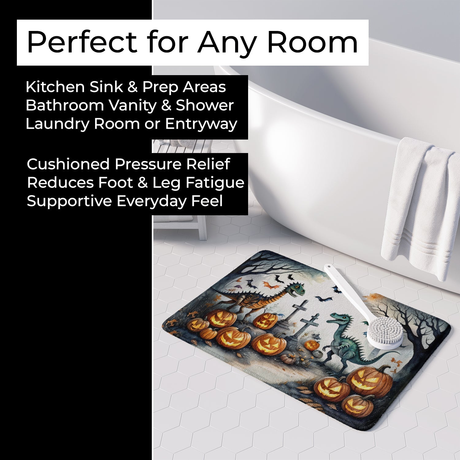 Dinosaurs Spooky Halloween Memory Foam Kitchen Mat Machine Washable Anti-Fatigue Cushion Comfort Bath or Kitchen Rug