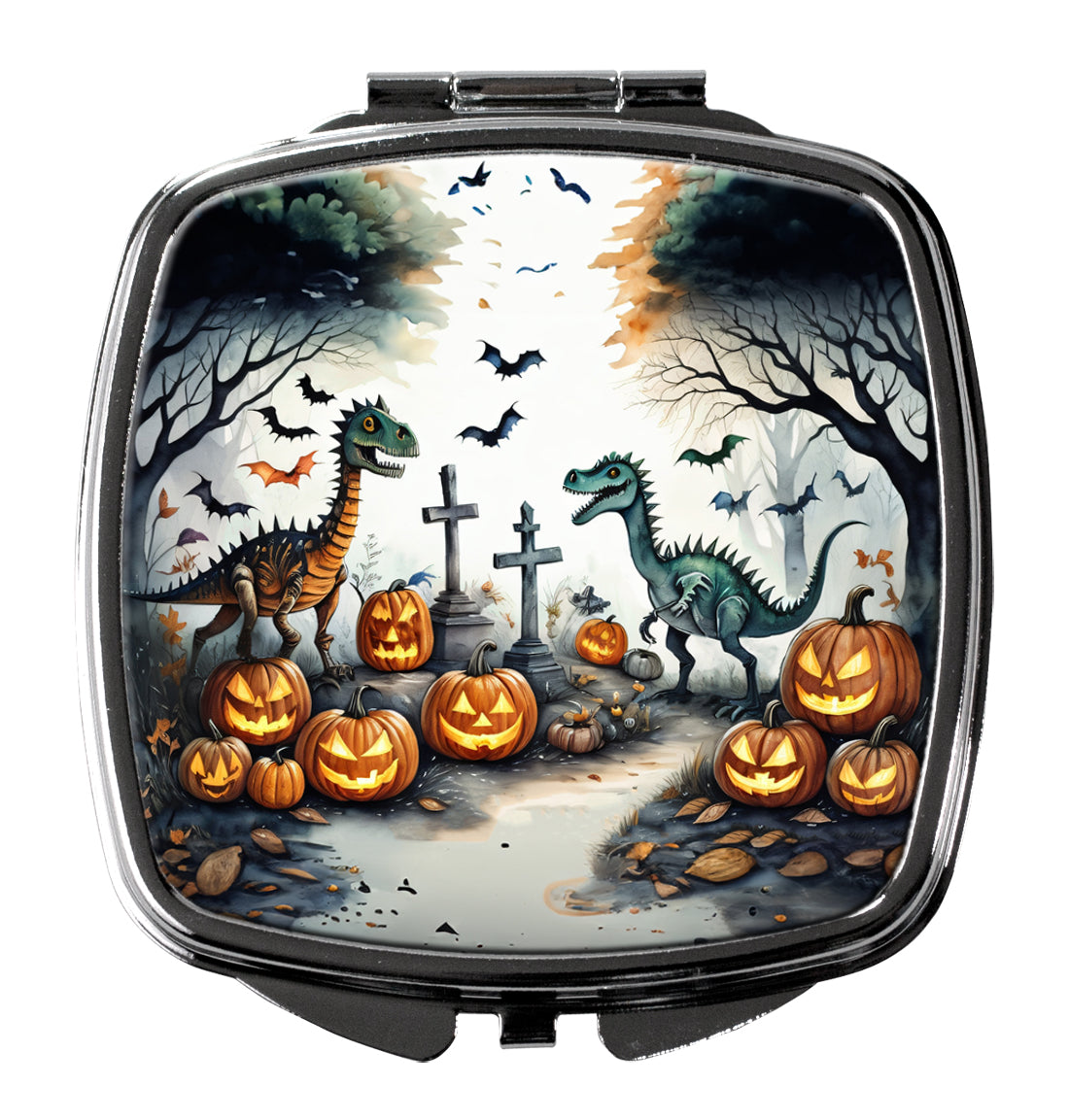 Dinosaurs Spooky Halloween Compact Mirror Decorative Travel Makeup Mirror for Women Girls Gifts Pocket Makeup Mirror Folding Handheld