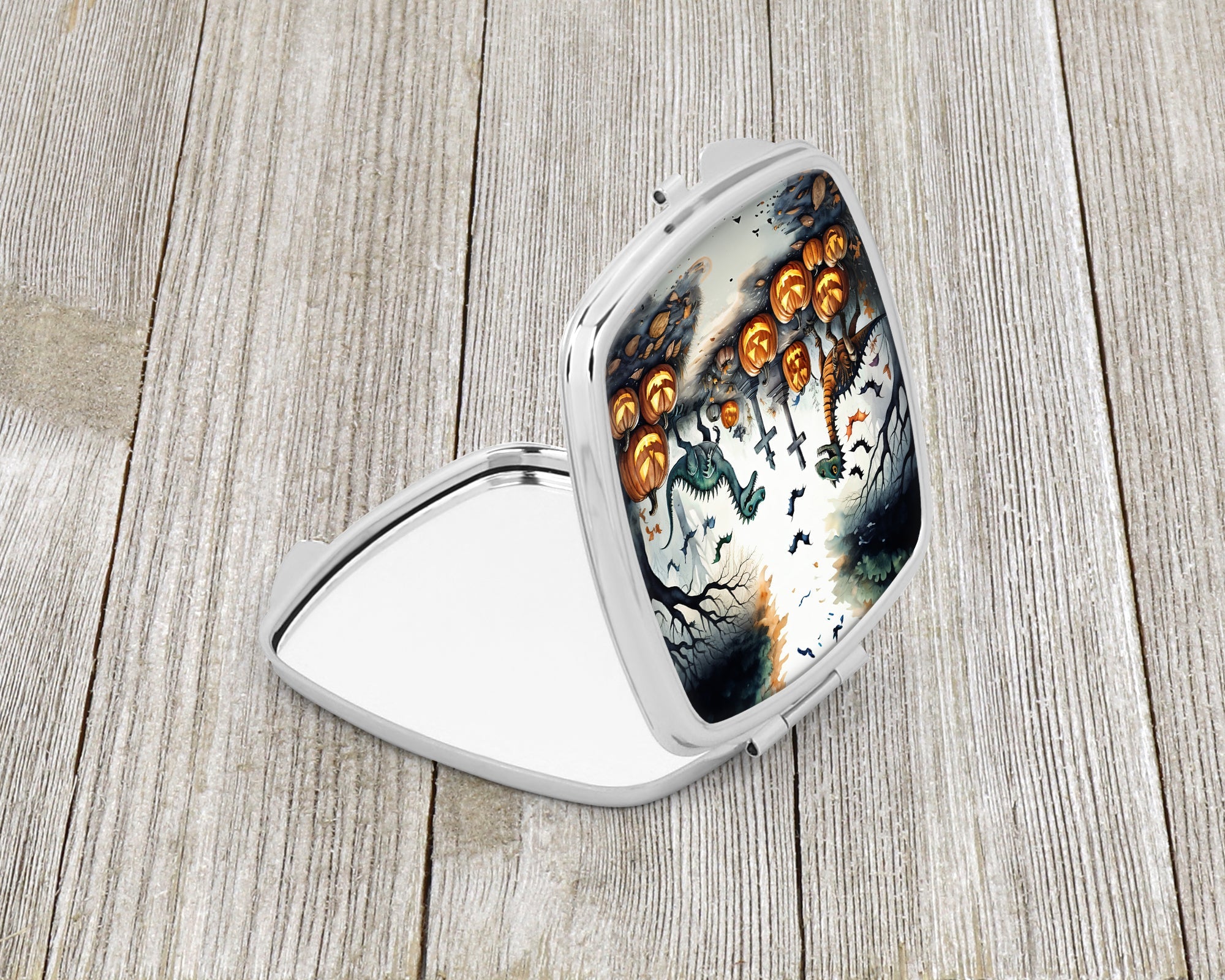 Dinosaurs Spooky Halloween Compact Mirror Decorative Travel Makeup Mirror for Women Girls Gifts Pocket Makeup Mirror Folding Handheld