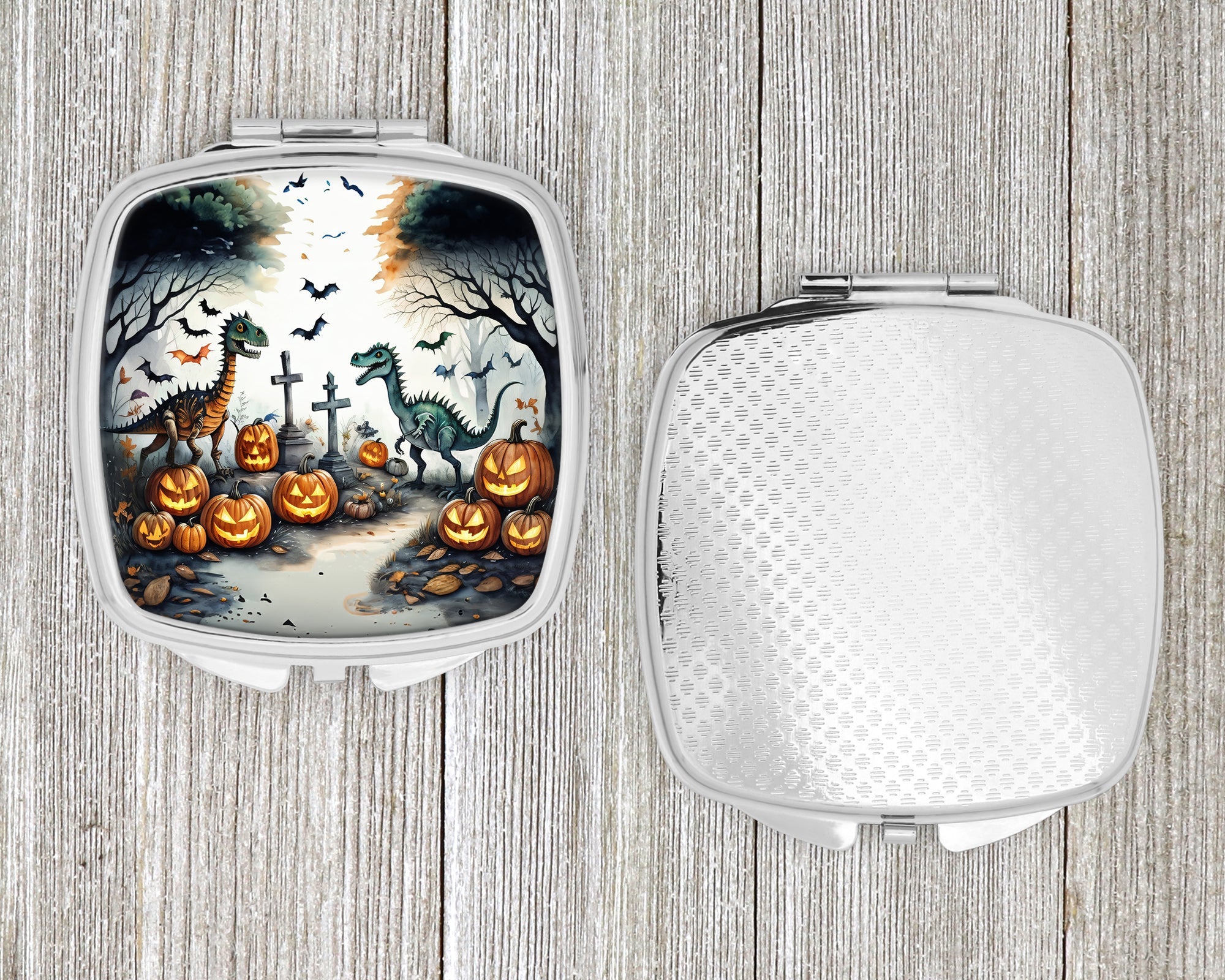 Dinosaurs Spooky Halloween Compact Mirror Decorative Travel Makeup Mirror for Women Girls Gifts Pocket Makeup Mirror Folding Handheld