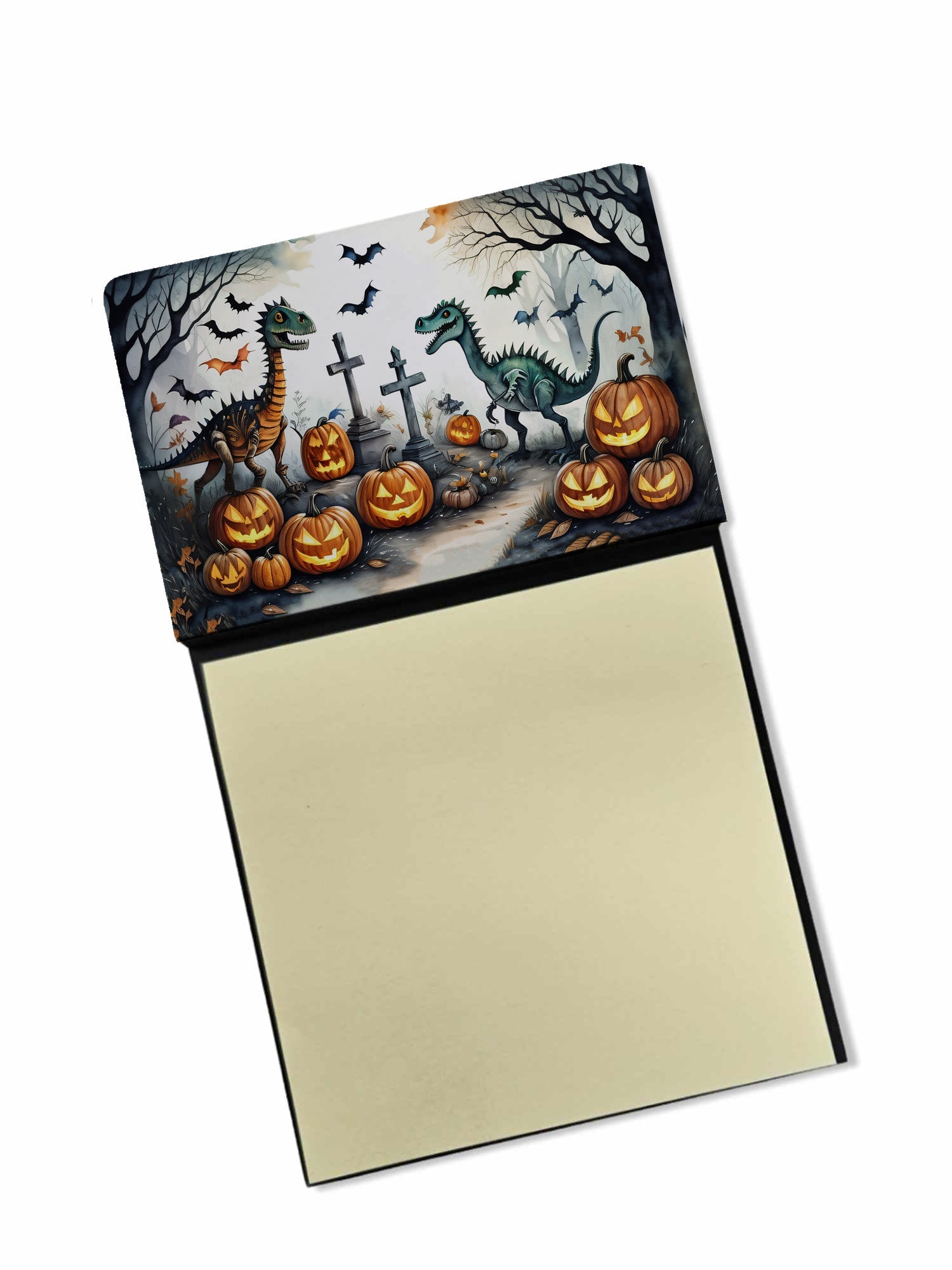 Dinosaurs Spooky Halloween Watercolor Sticky Note Holder Refillable Dispenser Desk Accessory 3x3 Pad Gift