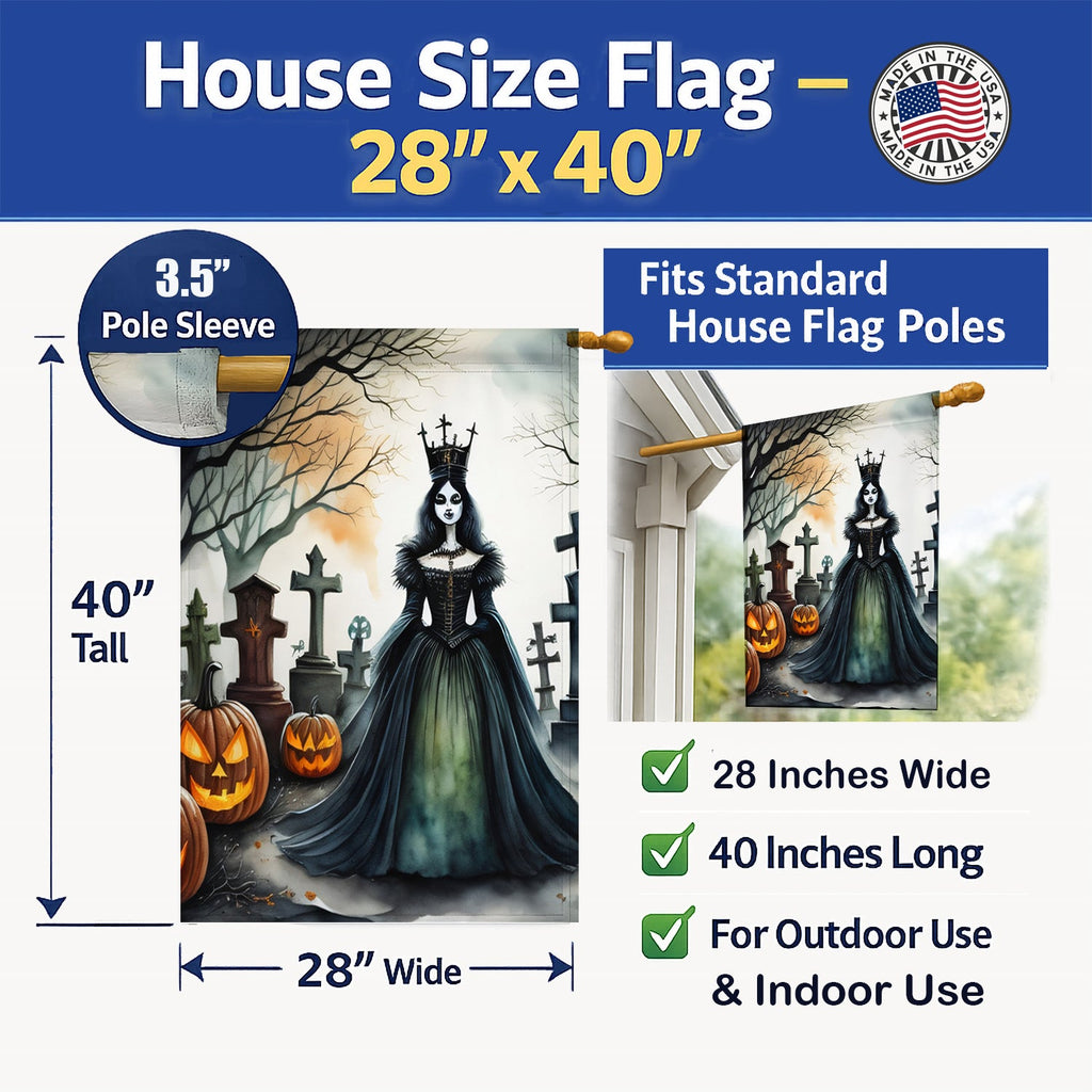 Evil Queen Spooky Halloween House Flag 28x40 Porch Sleeve Pole Decorative Outside Yard Banner Artwork Wall Hanging, Polyester