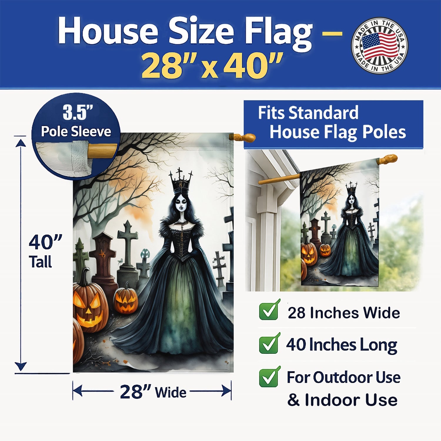 Evil Queen Spooky Halloween House Flag 28x40 Porch Sleeve Pole Decorative Outside Yard Banner Artwork Wall Hanging, Polyester