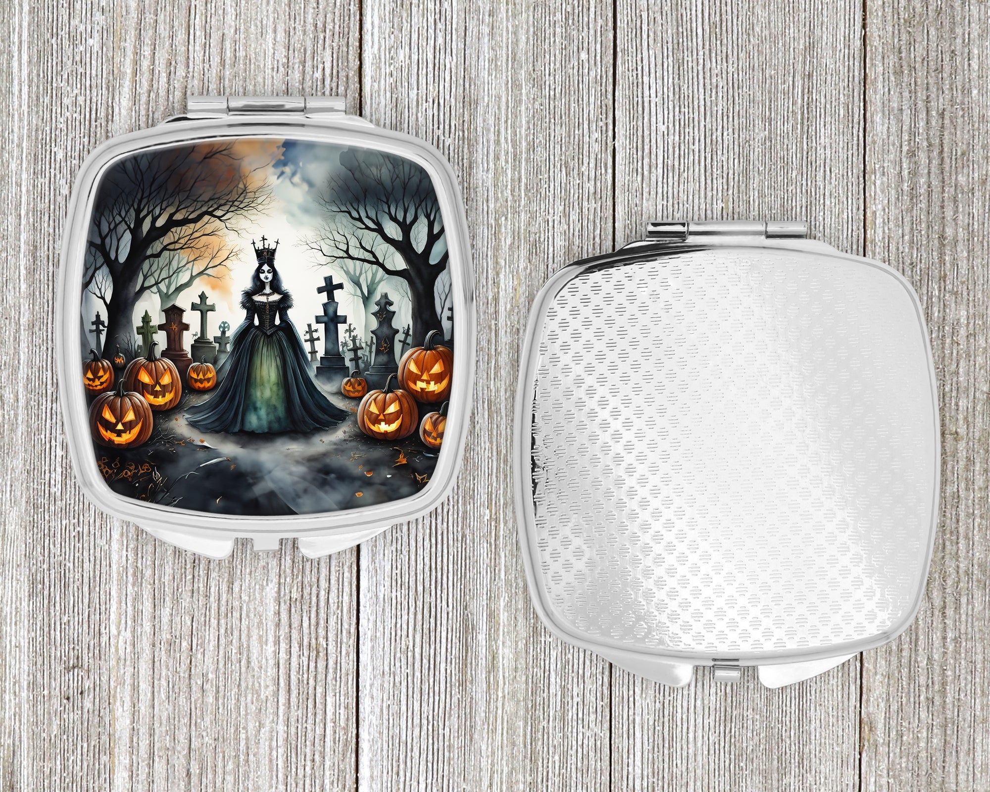 Evil Queen Spooky Halloween Compact Mirror Decorative Travel Makeup Mirror for Women Girls Gifts Pocket Makeup Mirror Folding Handheld