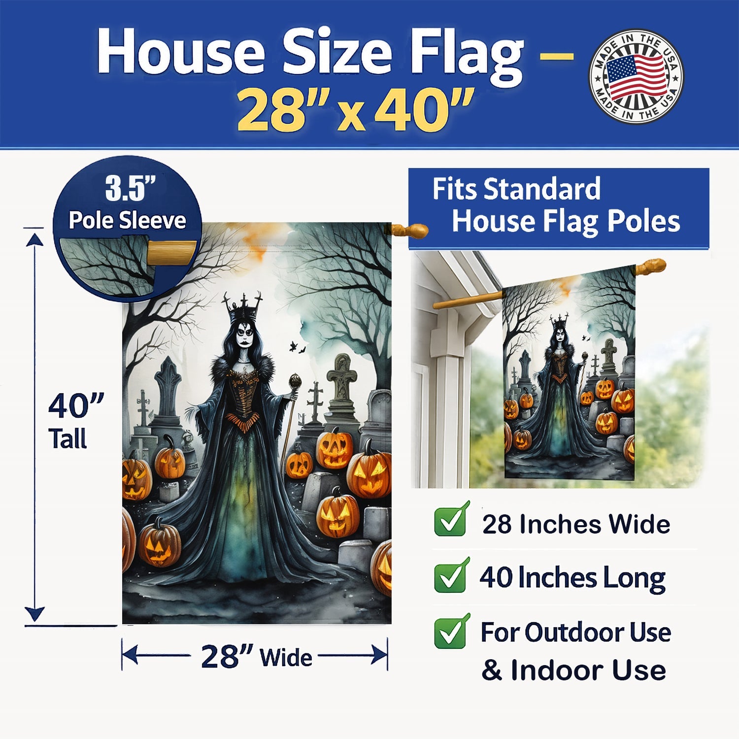 Evil Queen Spooky Halloween House Flag 28x40 Porch Sleeve Pole Decorative Outside Yard Banner Artwork Wall Hanging, Polyester