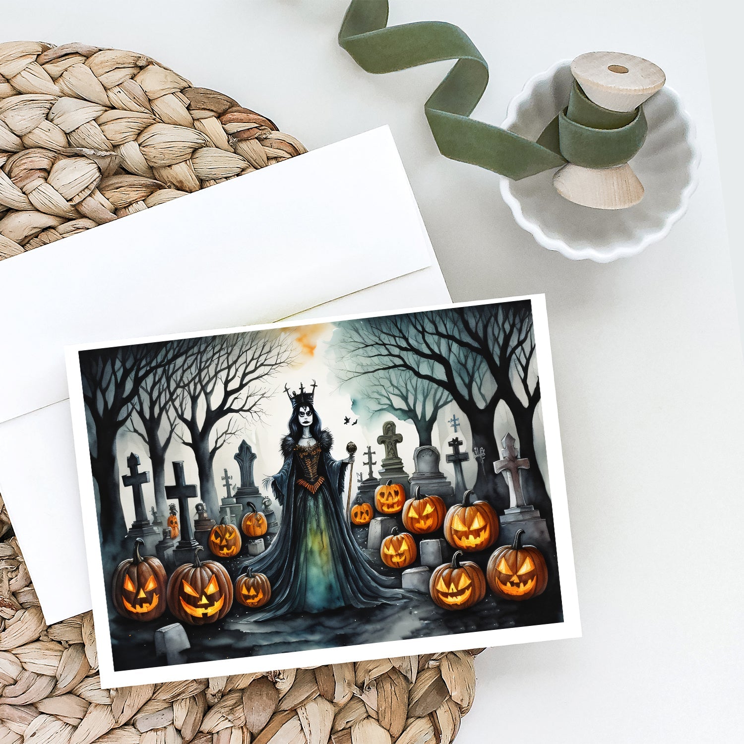 Evil Queen Spooky Halloween Greeting Cards Pack of 8 Blank Cards with Envelopes Whimsical A7 Size 5x7