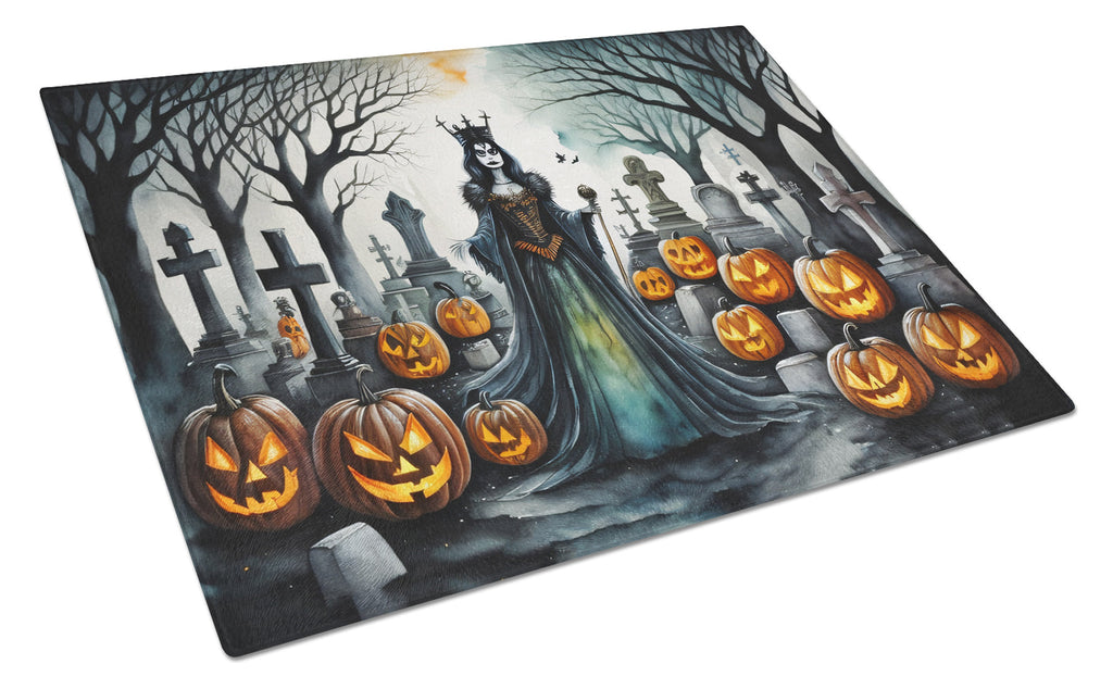 Evil Queen Spooky Halloween Cutting Board Tempered Glass Kitchen Cutting Surface, Heat Resistant Chopping, Non-Slip Feet, Food Prep & Serving