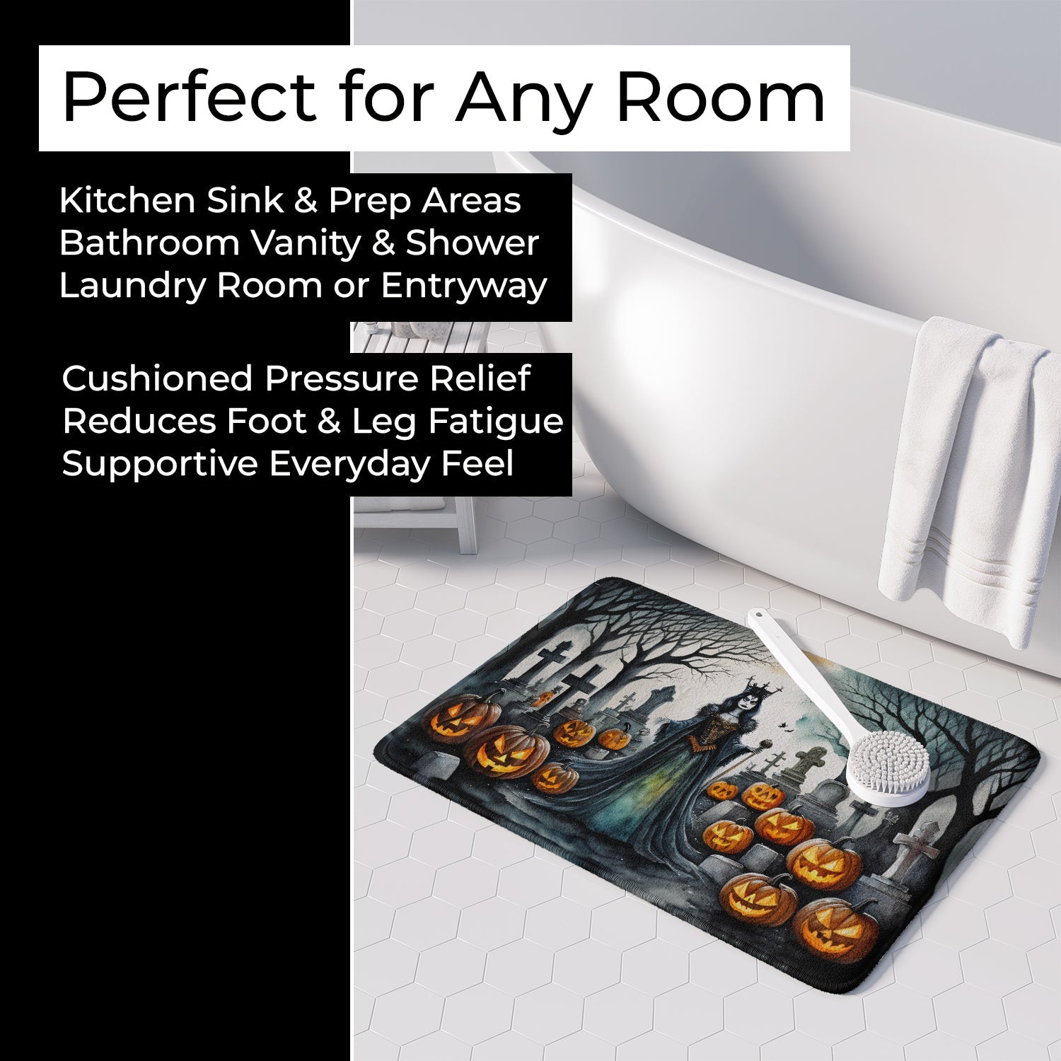 Evil Queen Spooky Halloween Memory Foam Kitchen Mat Machine Washable Anti-Fatigue Cushion Comfort Bath or Kitchen Rug