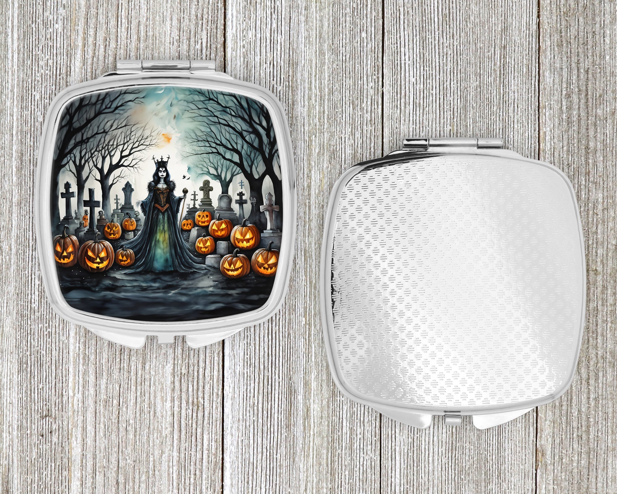 Evil Queen Spooky Halloween Compact Mirror Decorative Travel Makeup Mirror for Women Girls Gifts Pocket Makeup Mirror Folding Handheld