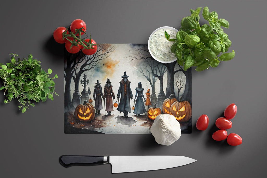 Vampires Spooky Halloween Cutting Board Tempered Glass Kitchen Cutting Surface, Heat Resistant Chopping, Non-Slip Feet, Food Prep & Serving