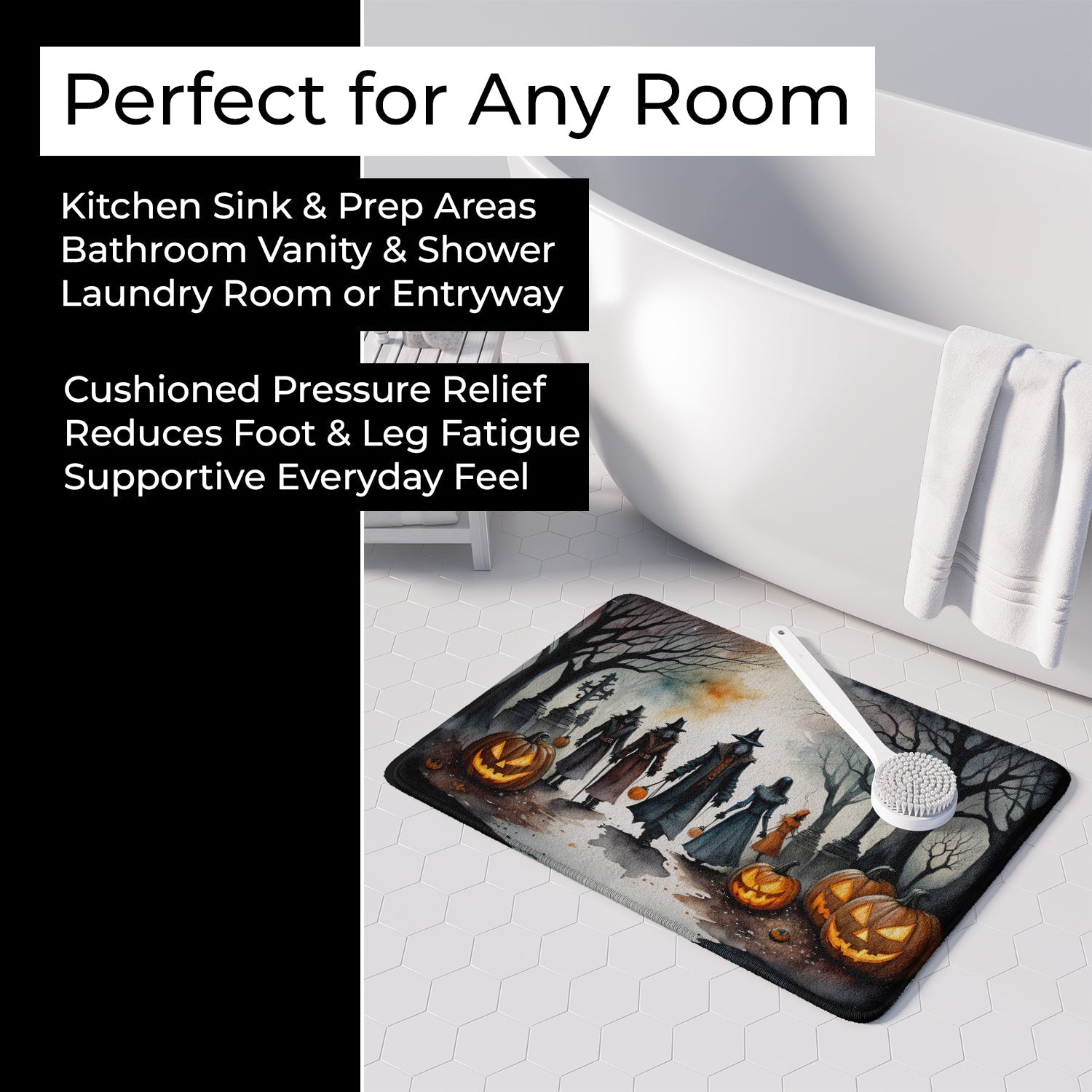 Vampires Spooky Halloween Memory Foam Kitchen Mat Machine Washable Anti-Fatigue Cushion Comfort Bath or Kitchen Rug
