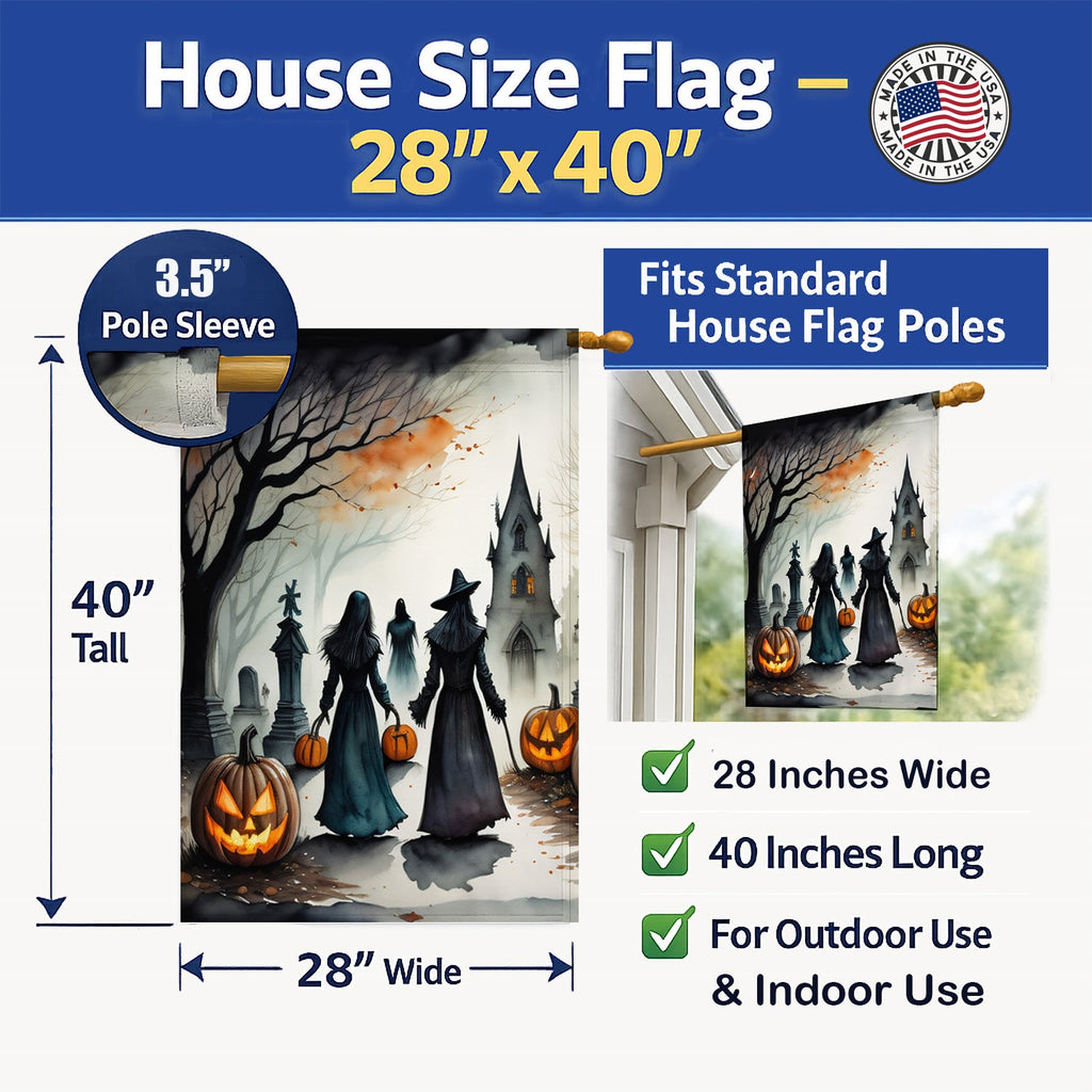 Vampires Spooky Halloween House Flag 28x40 Porch Sleeve Pole Decorative Outside Yard Banner Artwork Wall Hanging, Polyester