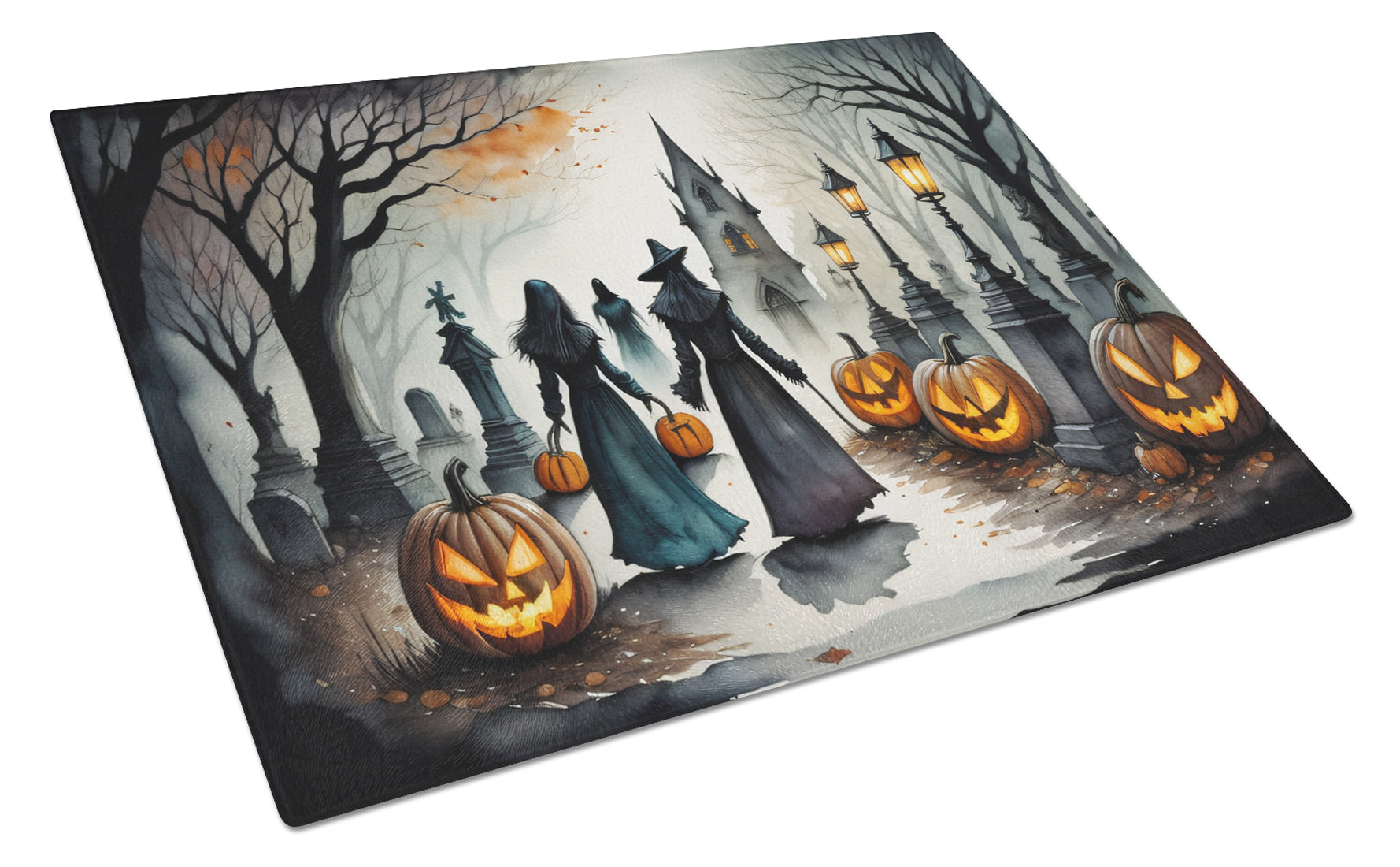 Vampires Spooky Halloween Cutting Board Tempered Glass Kitchen Cutting Surface, Heat Resistant Chopping, Non-Slip Feet, Food Prep & Serving