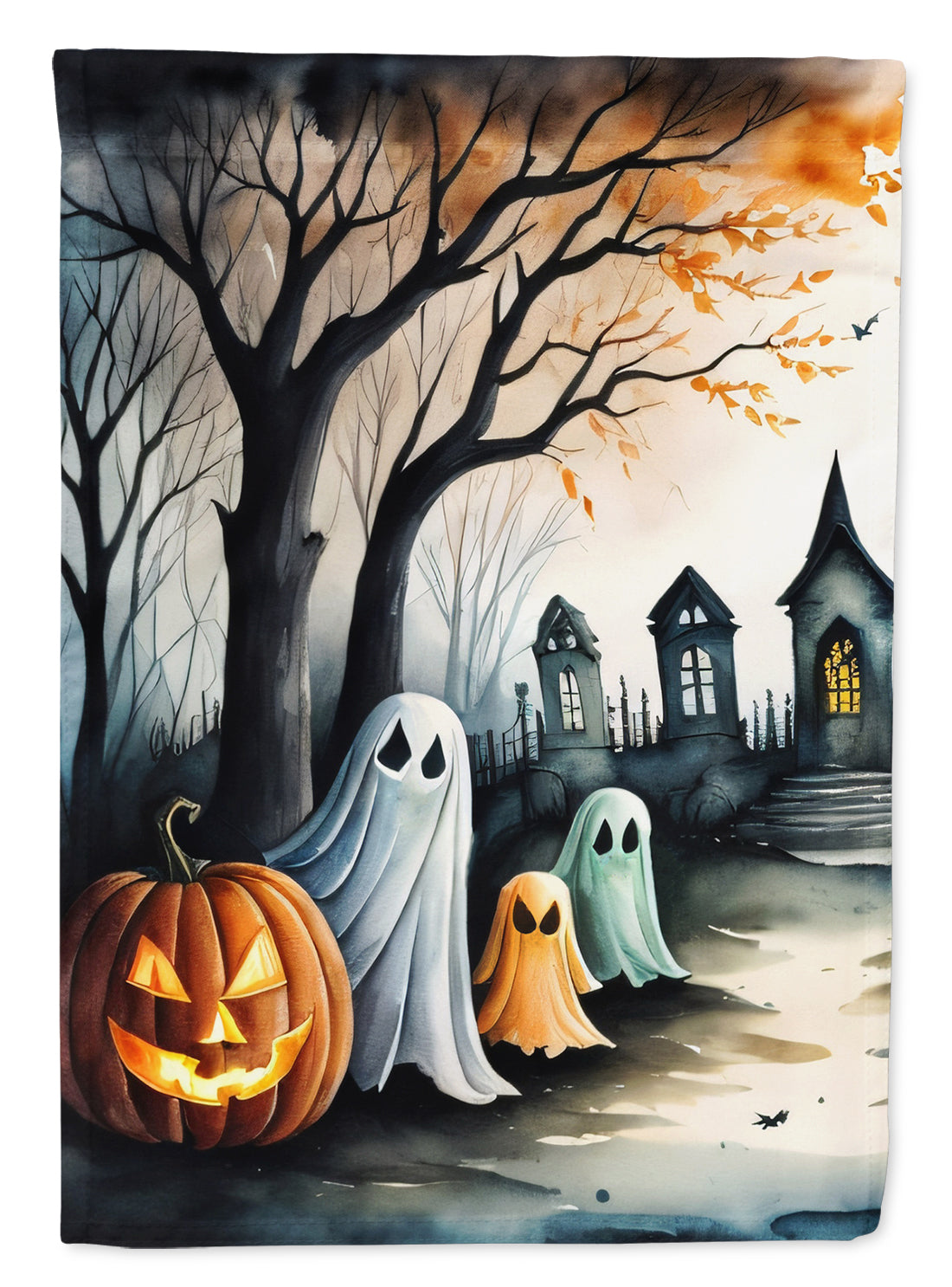 Ghosts Spooky Halloween House Flag 28x40 Porch Sleeve Pole Decorative Outside Yard Banner Artwork Wall Hanging, Polyester