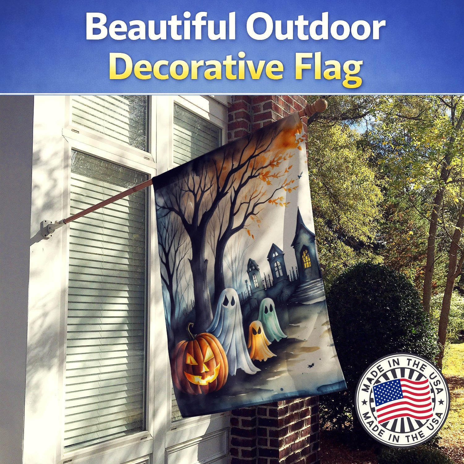 Ghosts Spooky Halloween House Flag 28x40 Porch Sleeve Pole Decorative Outside Yard Banner Artwork Wall Hanging, Polyester