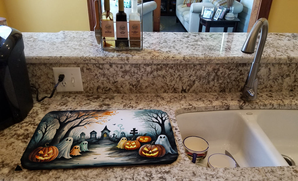 Ghosts Spooky Halloween Dish Drying Mat Absorbent Dish Drying Mat Pad for Kitchen Counter Dish Drainer Mat for Countertop, 14 x 21", Multicolor