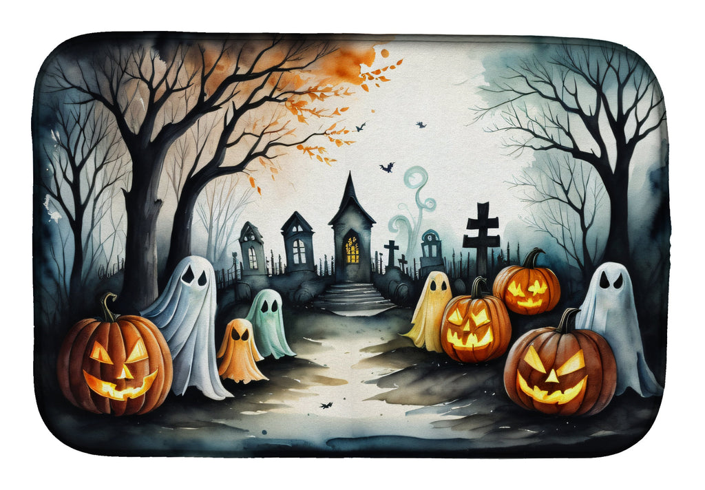 Ghosts Spooky Halloween Dish Drying Mat Absorbent Dish Drying Mat Pad for Kitchen Counter Dish Drainer Mat for Countertop, 14 x 21", Multicolor