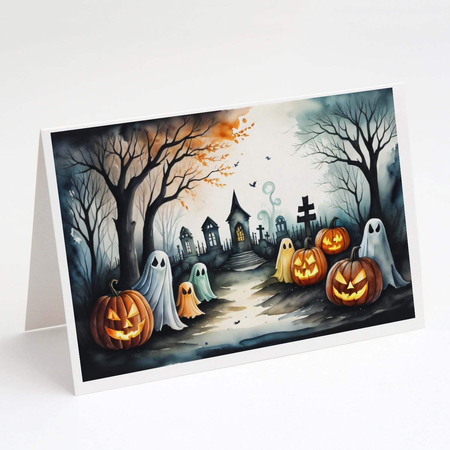 Ghosts Spooky Halloween Greeting Cards Pack of 8 Blank Cards with Envelopes Whimsical A7 Size 5x7