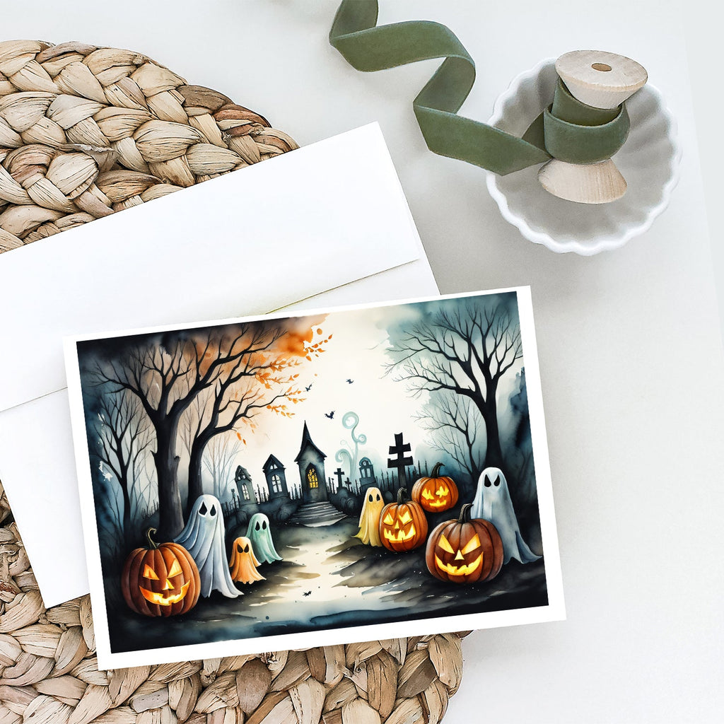 Ghosts Spooky Halloween Greeting Cards Pack of 8 Blank Cards with Envelopes Whimsical A7 Size 5x7