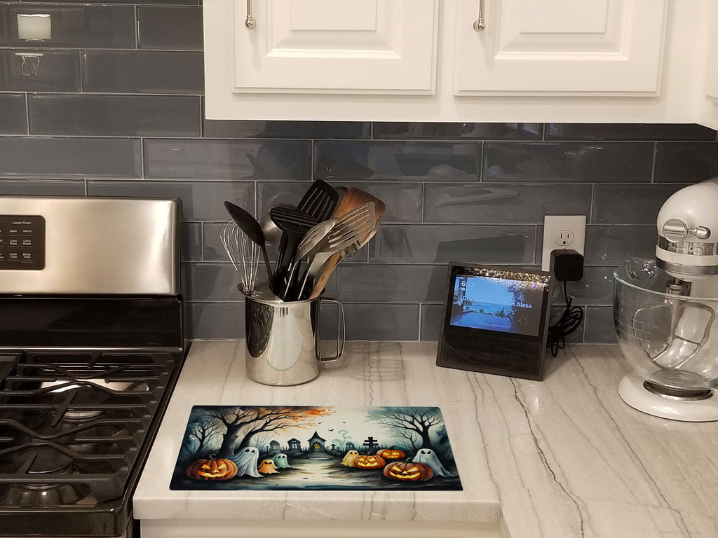 Ghosts Spooky Halloween Cutting Board Tempered Glass Kitchen Cutting Surface, Heat Resistant Chopping, Non-Slip Feet, Food Prep & Serving