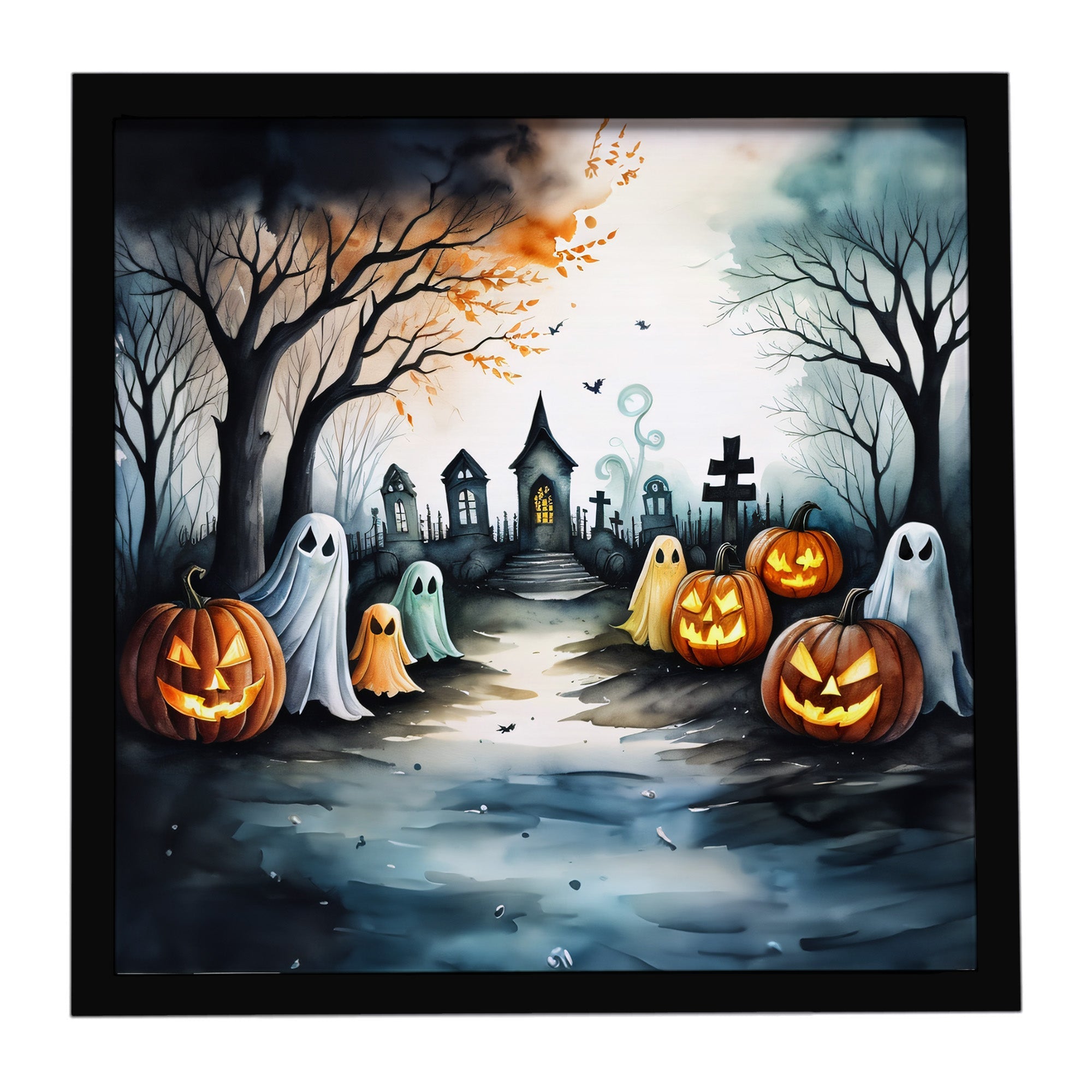Ghosts Spooky Halloween Framed Metal Print Bathroom, Kitchen, Office, Home Decor Wall Art Ready to Hang, Square, 8X8