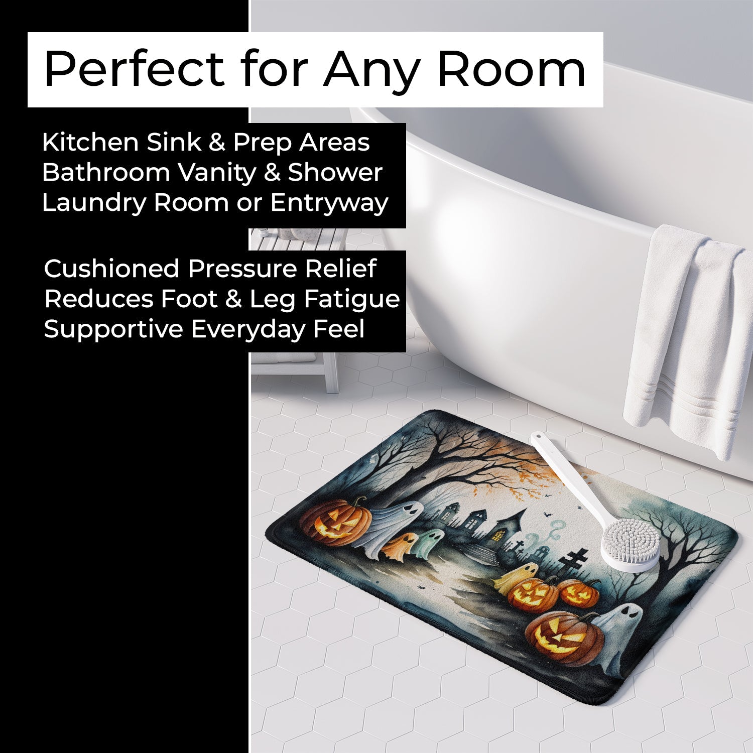 Ghosts Spooky Halloween Memory Foam Kitchen Mat Machine Washable Anti-Fatigue Cushion Comfort Bath or Kitchen Rug