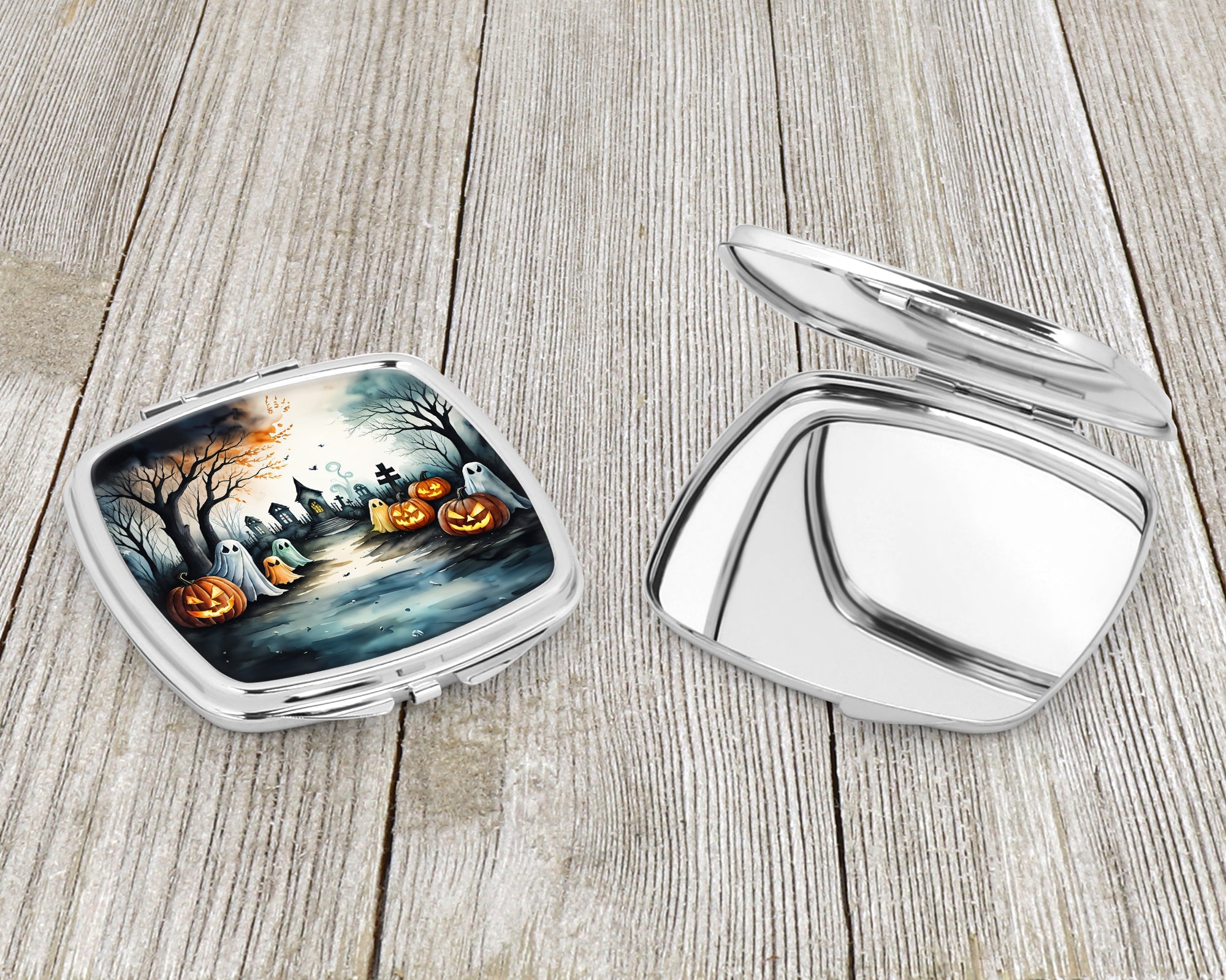 Ghosts Spooky Halloween Compact Mirror Decorative Travel Makeup Mirror for Women Girls Gifts Pocket Makeup Mirror Folding Handheld