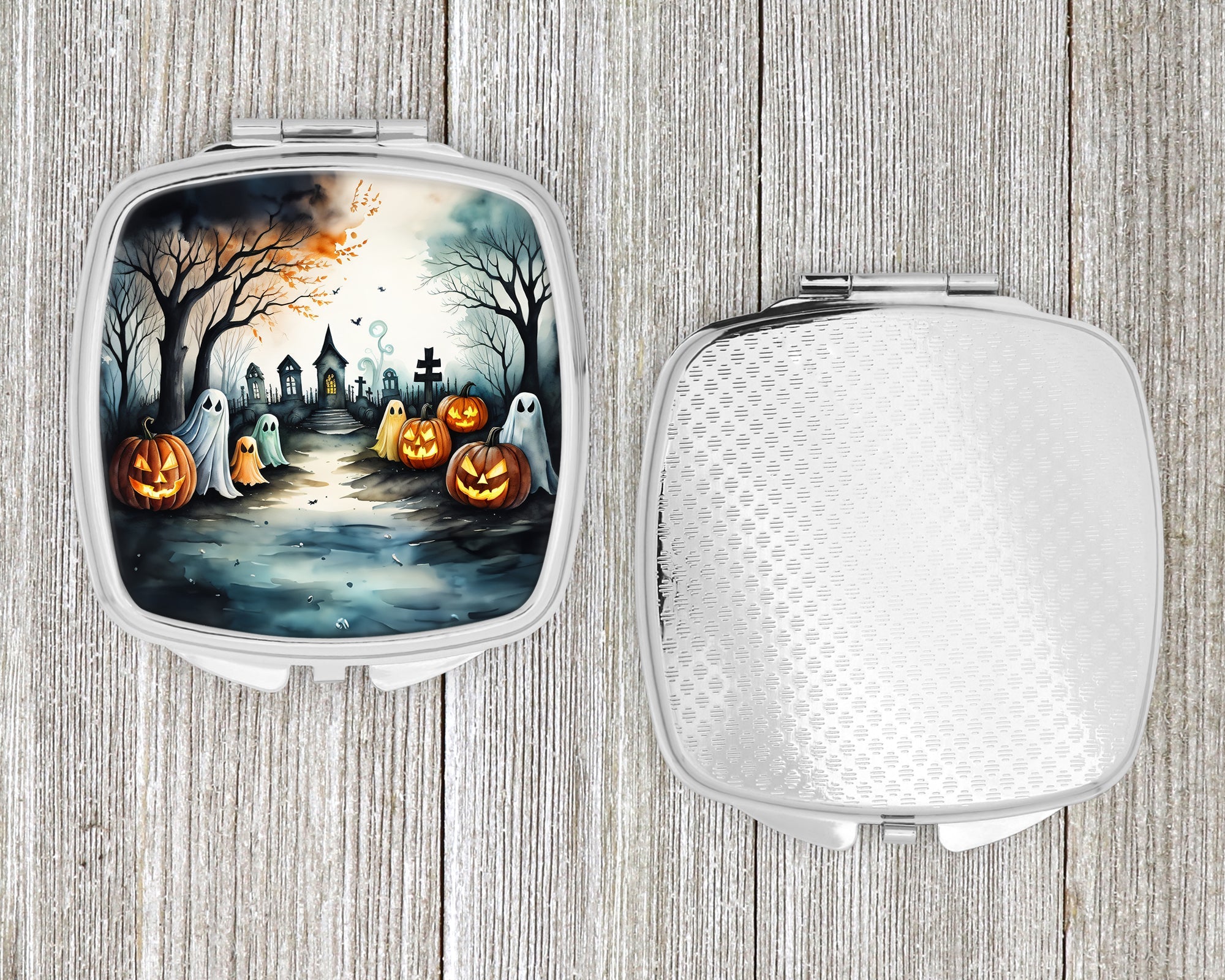 Ghosts Spooky Halloween Compact Mirror Decorative Travel Makeup Mirror for Women Girls Gifts Pocket Makeup Mirror Folding Handheld