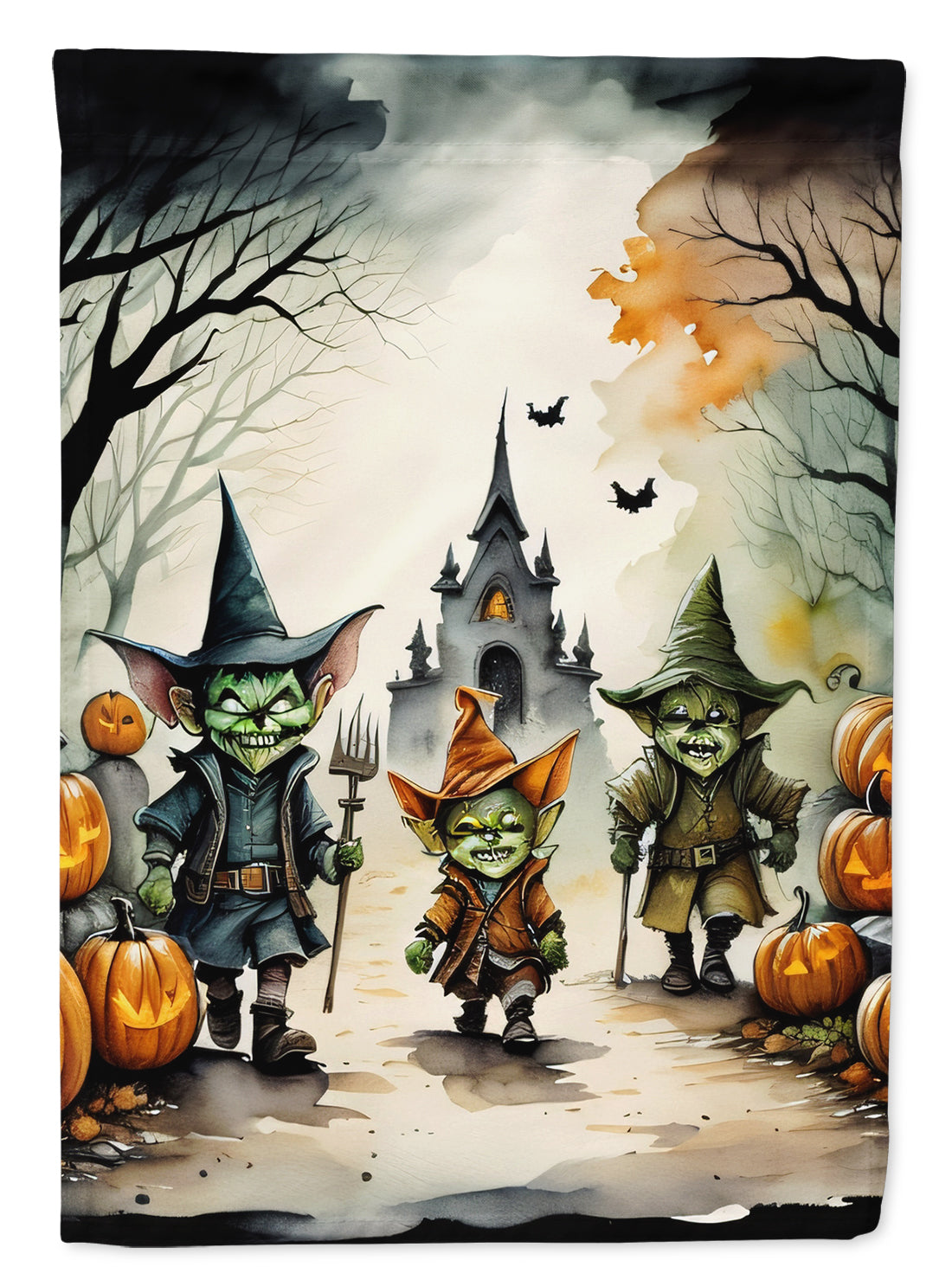 Goblins Spooky Halloween House Flag 28x40 Porch Sleeve Pole Decorative Outside Yard Banner Artwork Wall Hanging, Polyester