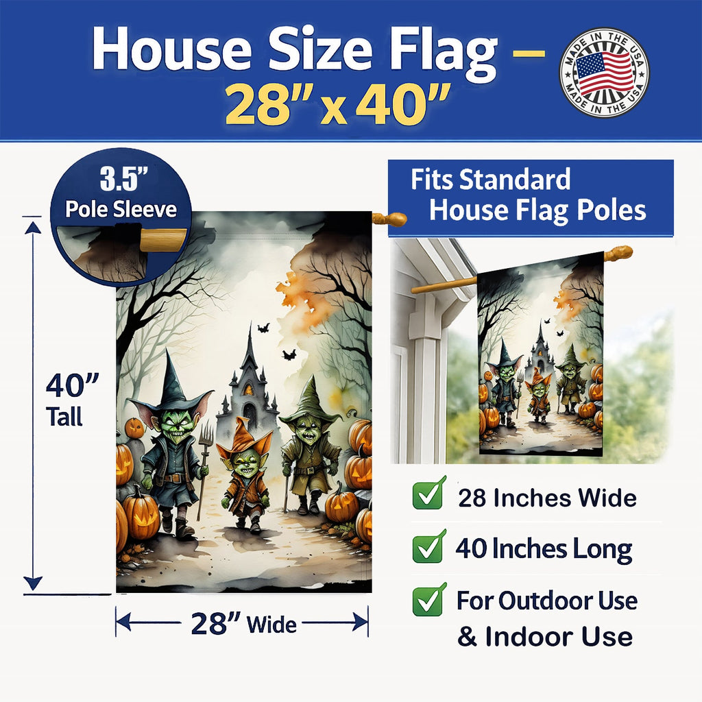 Goblins Spooky Halloween House Flag 28x40 Porch Sleeve Pole Decorative Outside Yard Banner Artwork Wall Hanging, Polyester