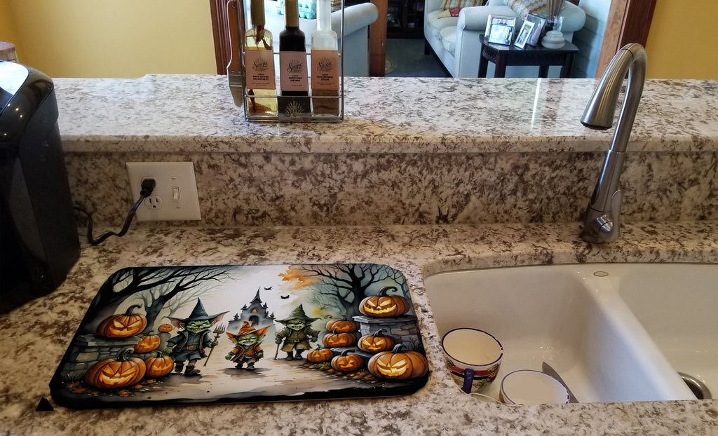 Goblins Spooky Halloween Dish Drying Mat Absorbent Dish Drying Mat Pad for Kitchen Counter Dish Drainer Mat for Countertop, 14 x 21", Multicolor