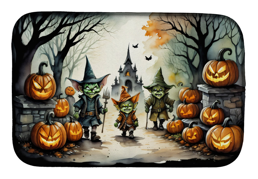 Goblins Spooky Halloween Dish Drying Mat Absorbent Dish Drying Mat Pad for Kitchen Counter Dish Drainer Mat for Countertop, 14 x 21", Multicolor