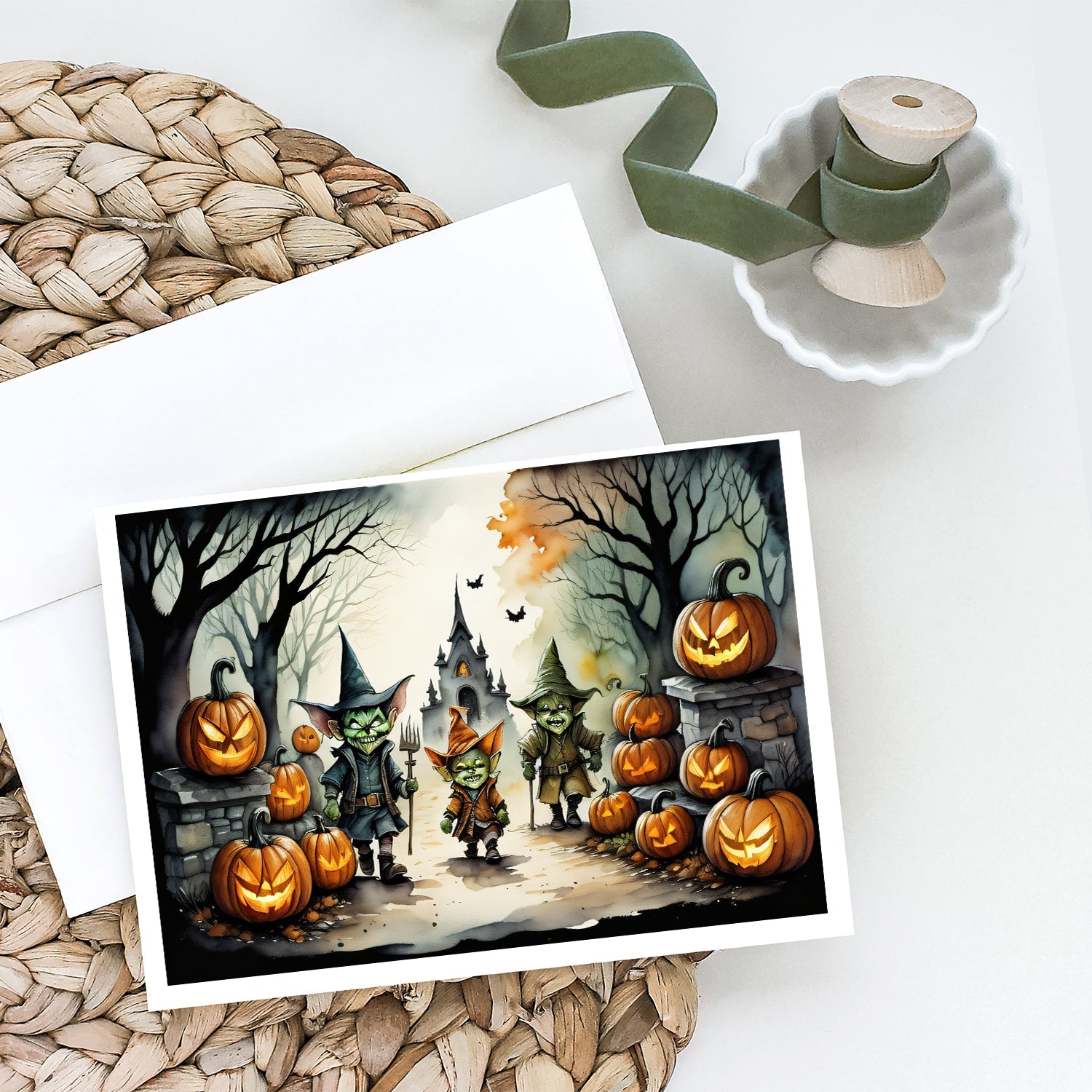 Goblins Spooky Halloween Greeting Cards Pack of 8 Blank Cards with Envelopes Whimsical A7 Size 5x7