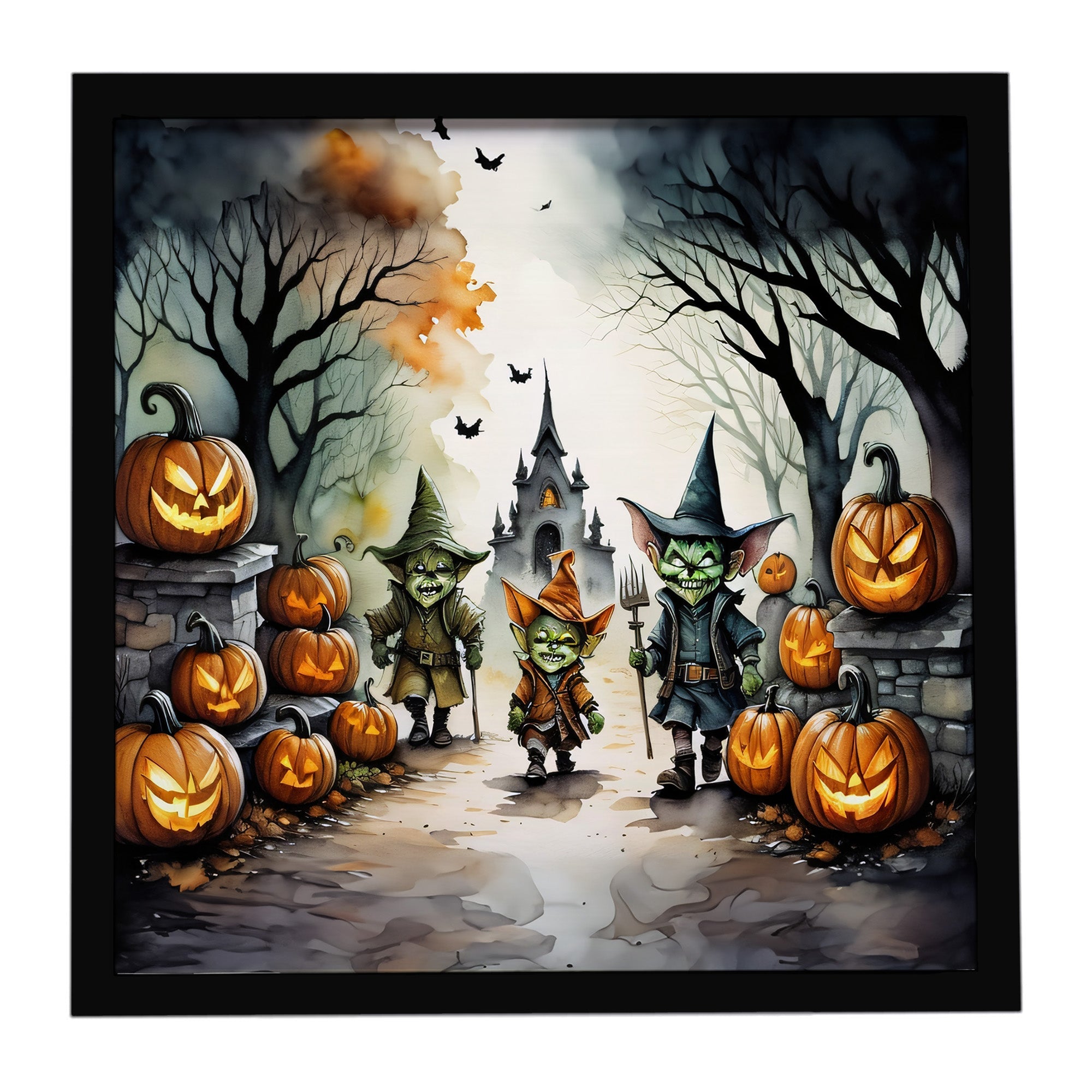 Goblins Spooky Halloween Framed Metal Print Bathroom, Kitchen, Office, Home Decor Wall Art Ready to Hang, Square, 8X8
