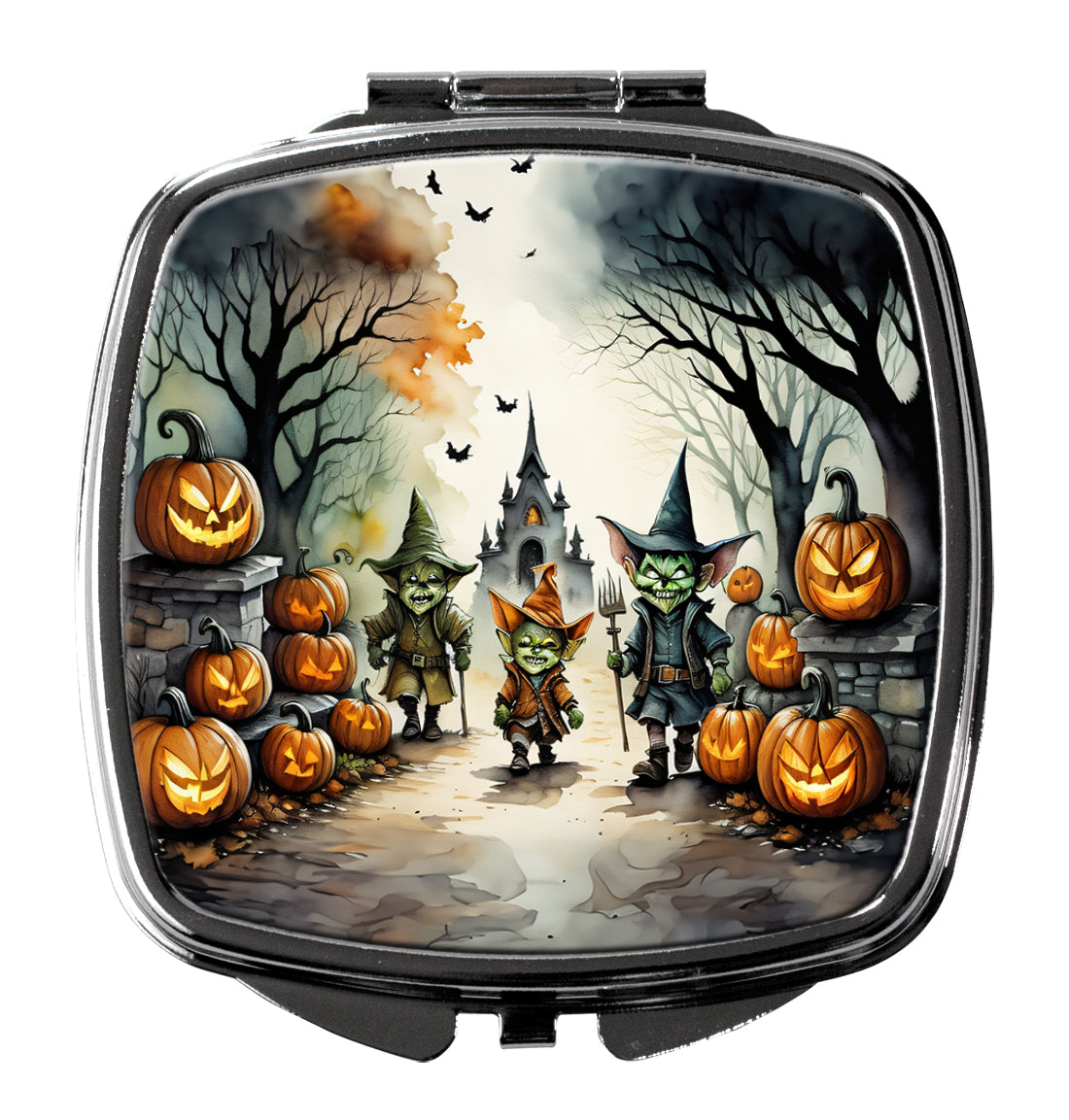 Goblins Spooky Halloween Compact Mirror Decorative Travel Makeup Mirror for Women Girls Gifts Pocket Makeup Mirror Folding Handheld