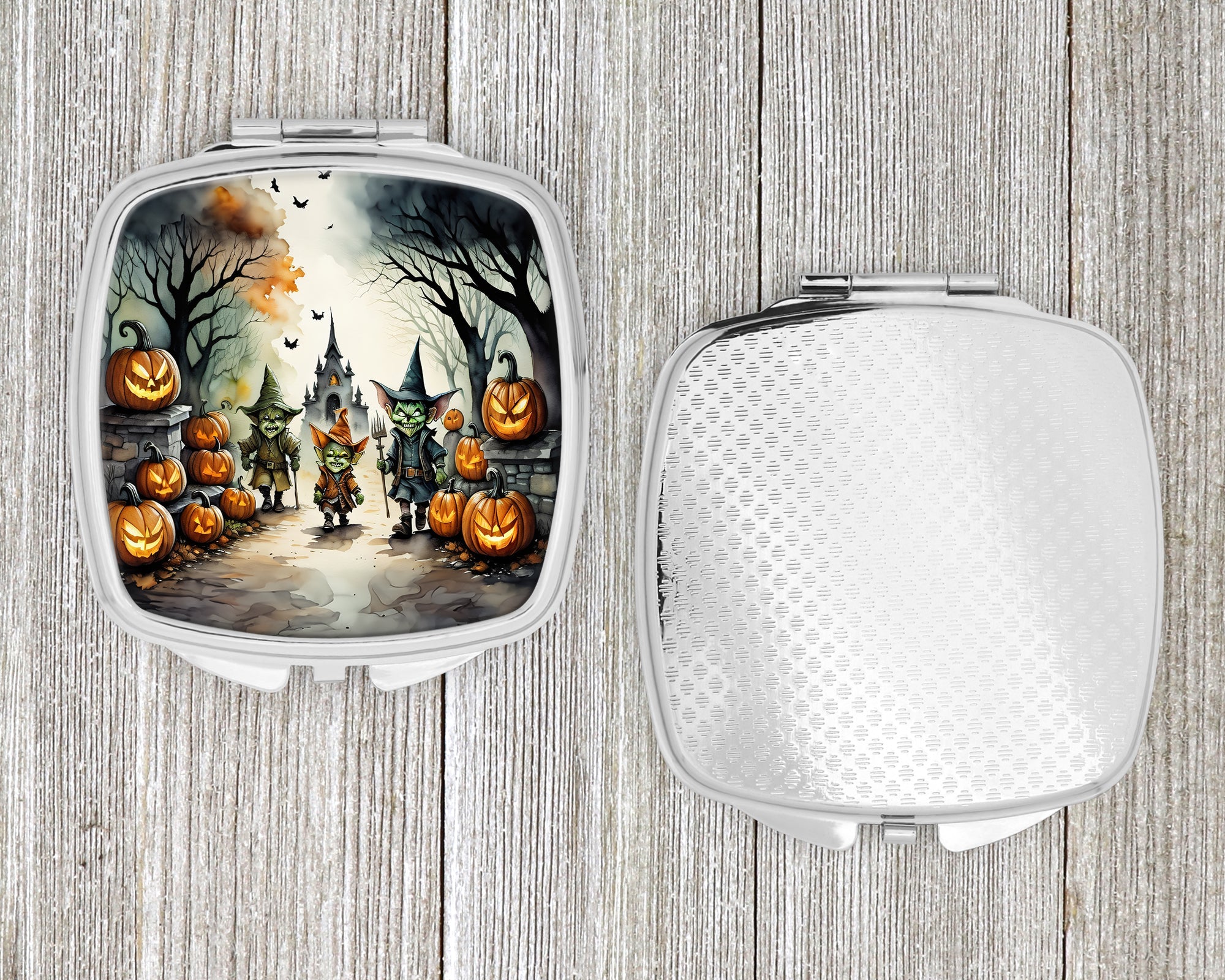 Goblins Spooky Halloween Compact Mirror Decorative Travel Makeup Mirror for Women Girls Gifts Pocket Makeup Mirror Folding Handheld