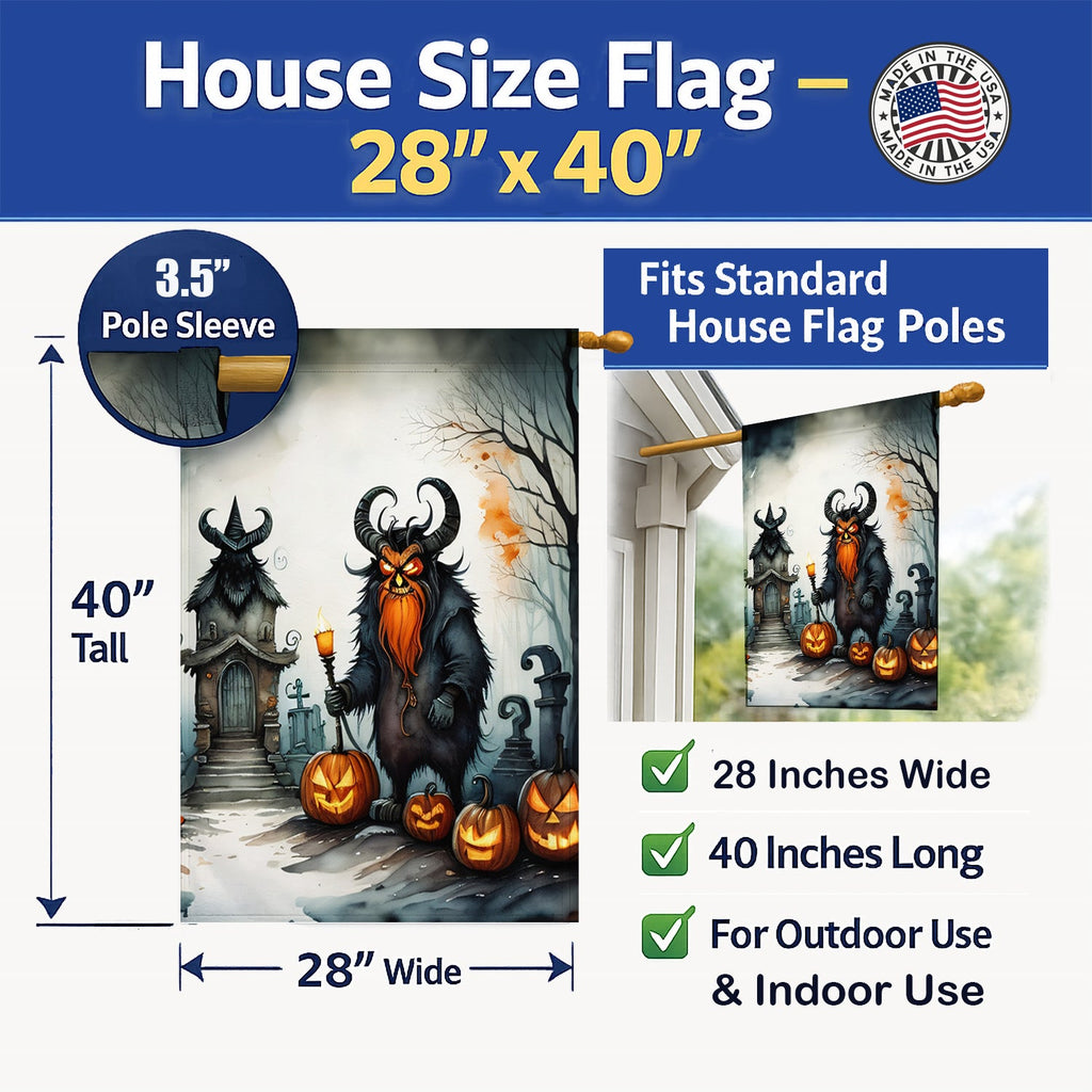 Krampus The Christmas Demon Spooky Halloween House Flag 28x40 Porch Sleeve Pole Decorative Outside Yard Banner Artwork Wall Hanging, Polyester