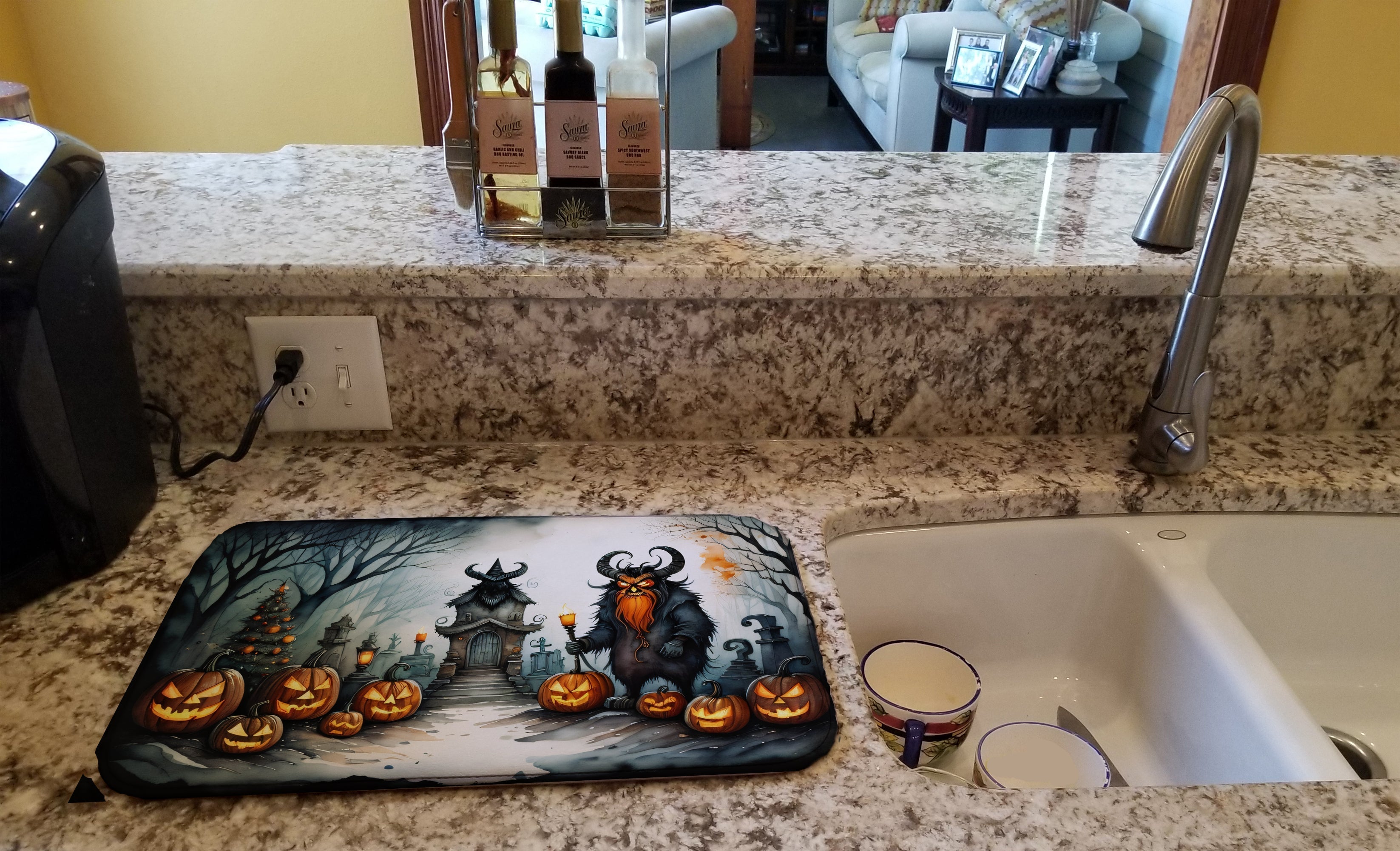 Krampus The Christmas Demon Spooky Halloween Dish Drying Mat Absorbent Dish Drying Mat Pad for Kitchen Counter Dish Drainer Mat for Countertop, 14 x 21", Multicolor