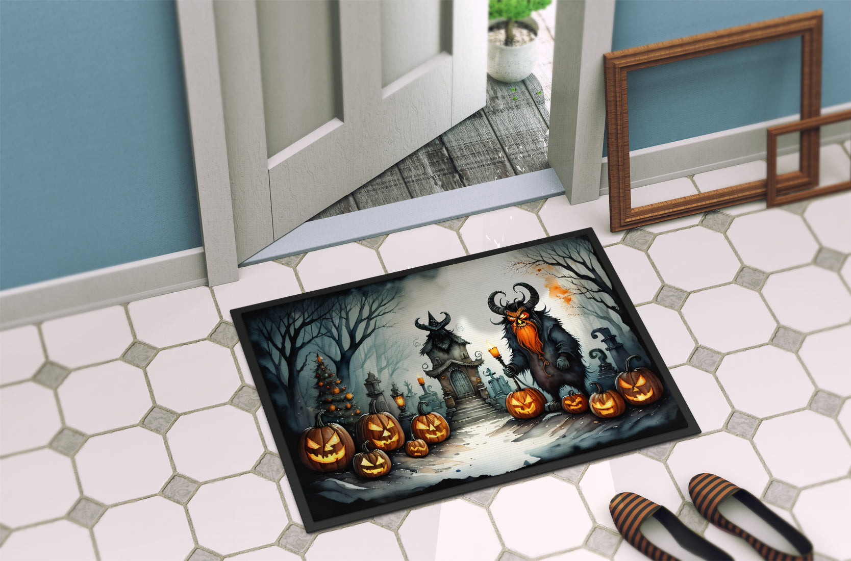 Krampus The Christmas Demon Spooky Halloween Doormat Indoor Outdoor 24H X 36W Front Door Mat Rugs for Entryway, Non Slip Washable Low Pile,