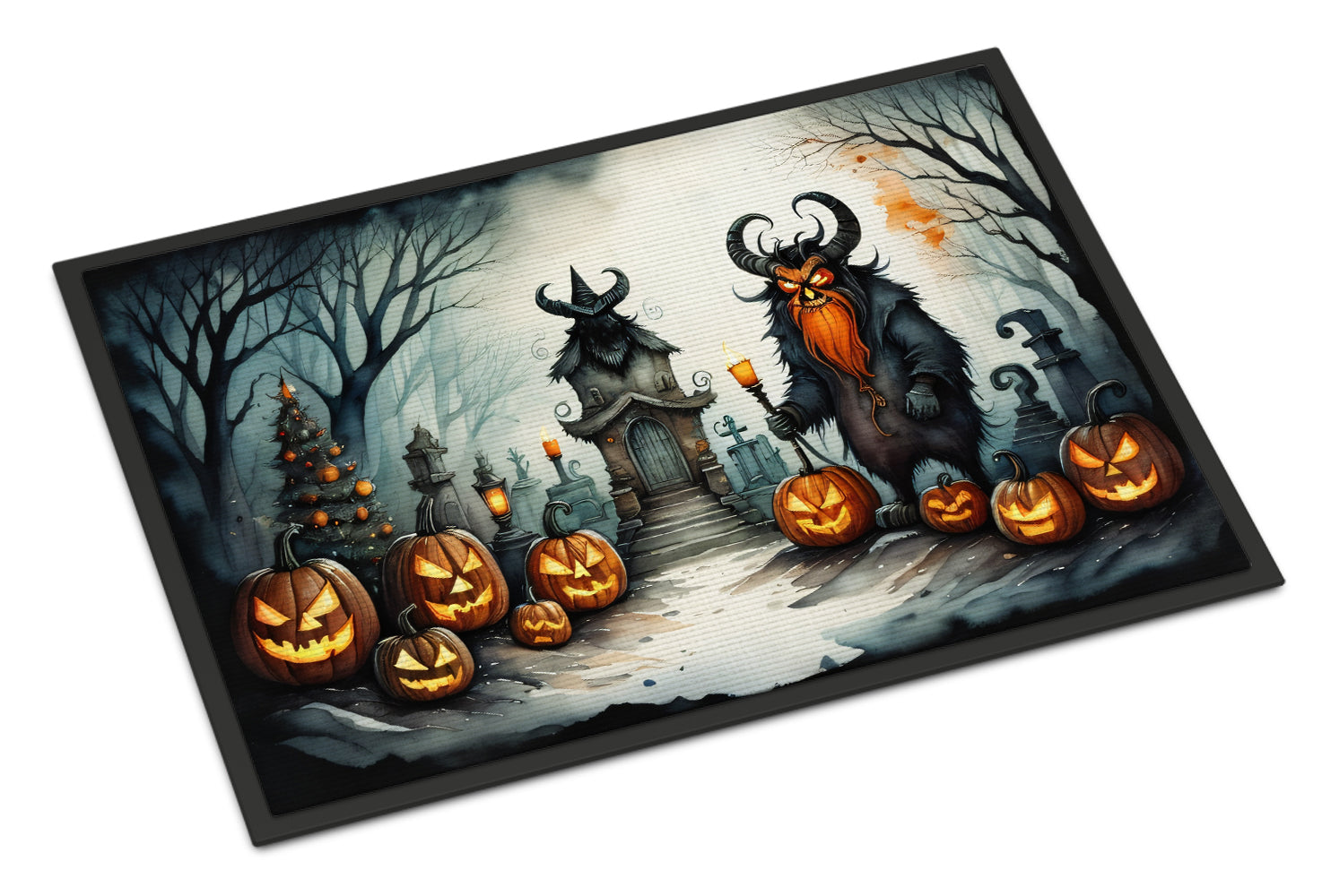 Krampus The Christmas Demon Spooky Halloween Doormat Indoor Outdoor 18H X 27W Front Door Mat Rugs for Entryway, Non Slip Washable
