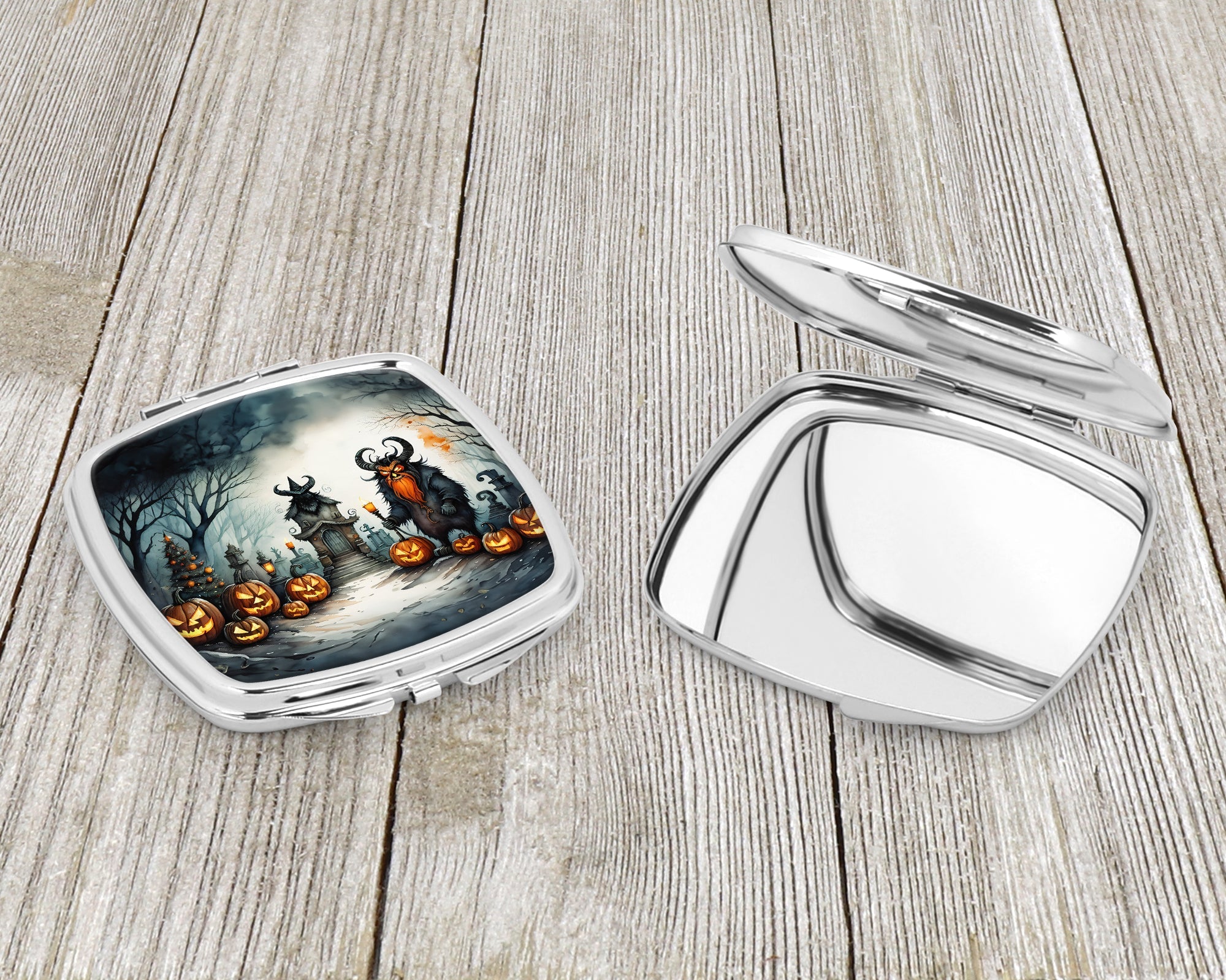Krampus The Christmas Demon Spooky Halloween Compact Mirror Decorative Travel Makeup Mirror for Women Girls Gifts Pocket Makeup Mirror Folding Handheld