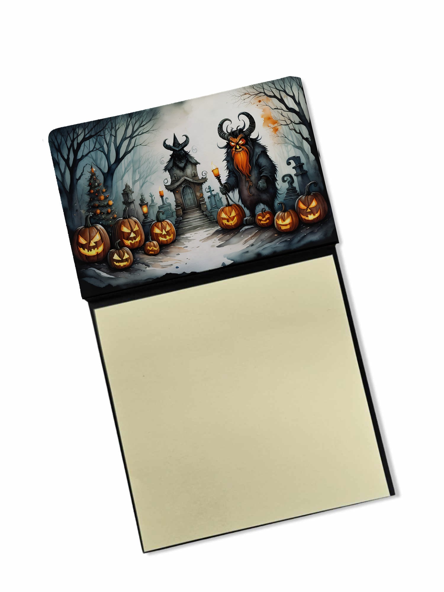 Krampus The Christmas Demon Spooky Halloween Watercolor Sticky Note Holder Refillable Dispenser Desk Accessory 3x3 Pad Gift