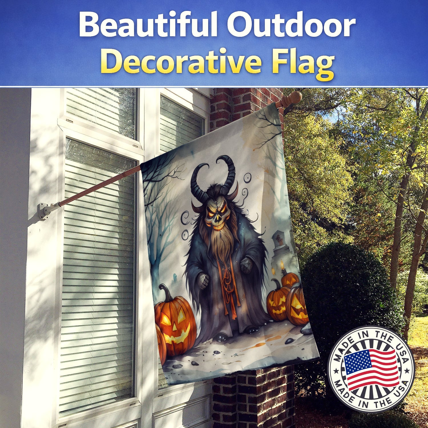 Krampus The Christmas Demon Spooky Halloween House Flag 28x40 Porch Sleeve Pole Decorative Outside Yard Banner Artwork Wall Hanging, Polyester