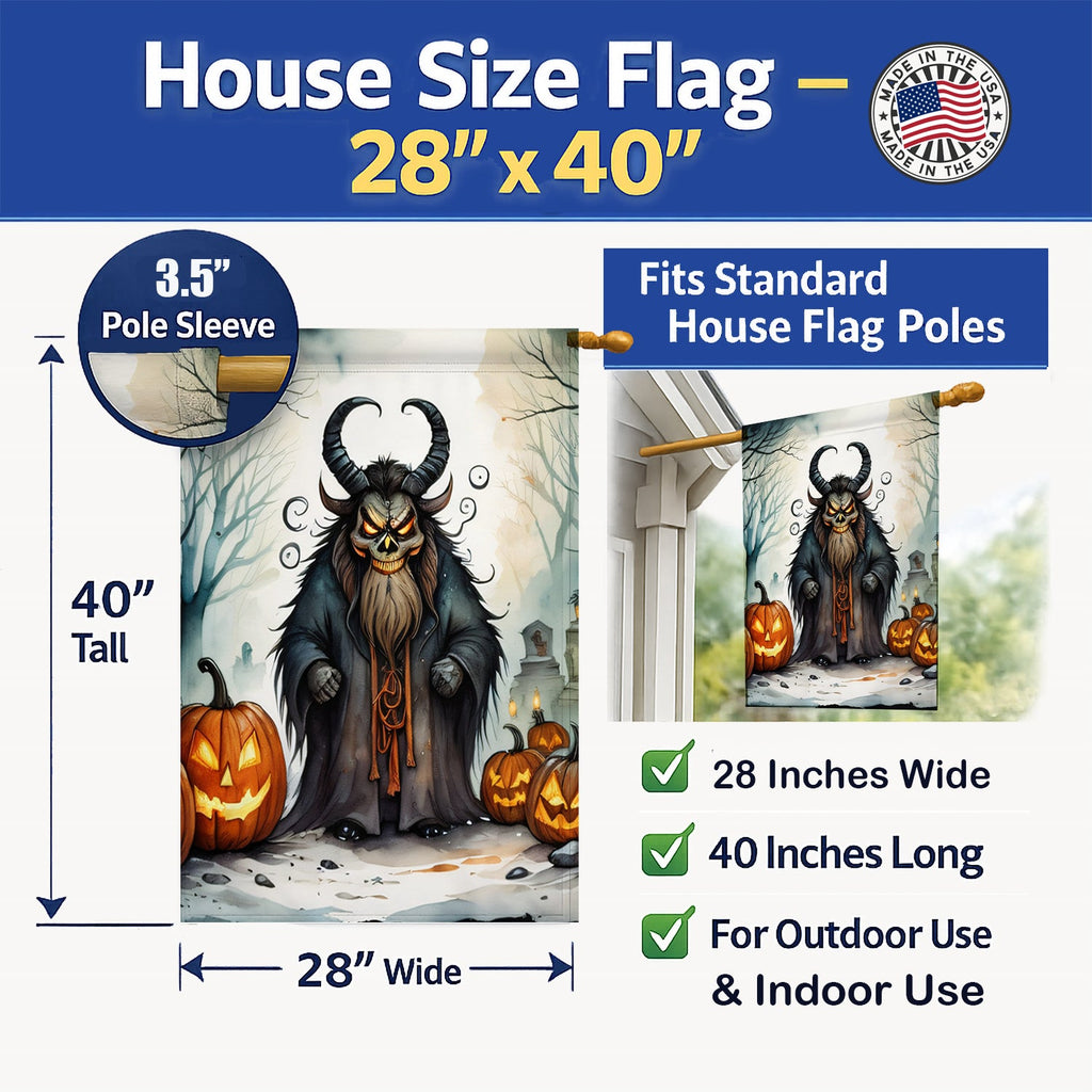 Krampus The Christmas Demon Spooky Halloween House Flag 28x40 Porch Sleeve Pole Decorative Outside Yard Banner Artwork Wall Hanging, Polyester