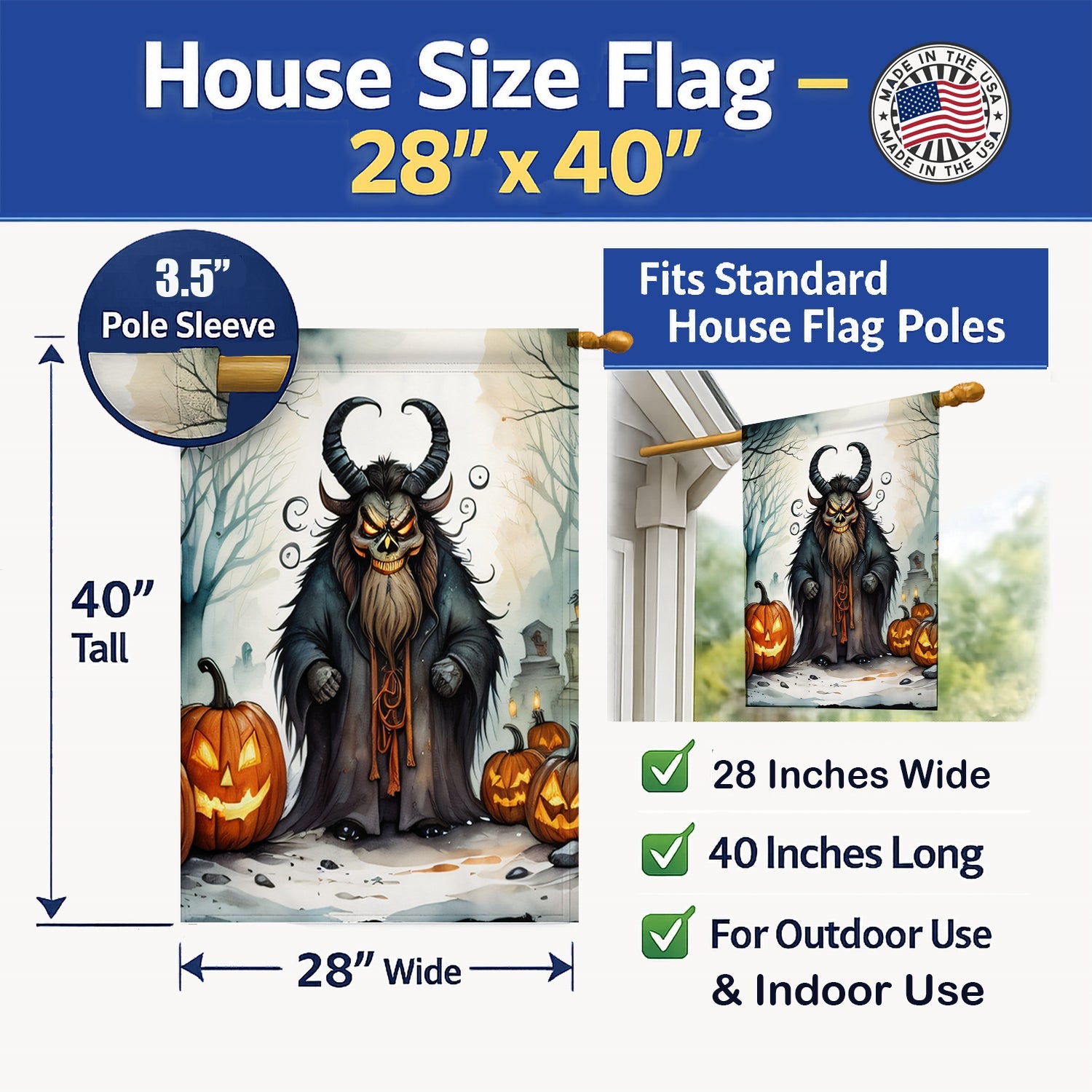 Krampus The Christmas Demon Spooky Halloween House Flag 28x40 Porch Sleeve Pole Decorative Outside Yard Banner Artwork Wall Hanging, Polyester