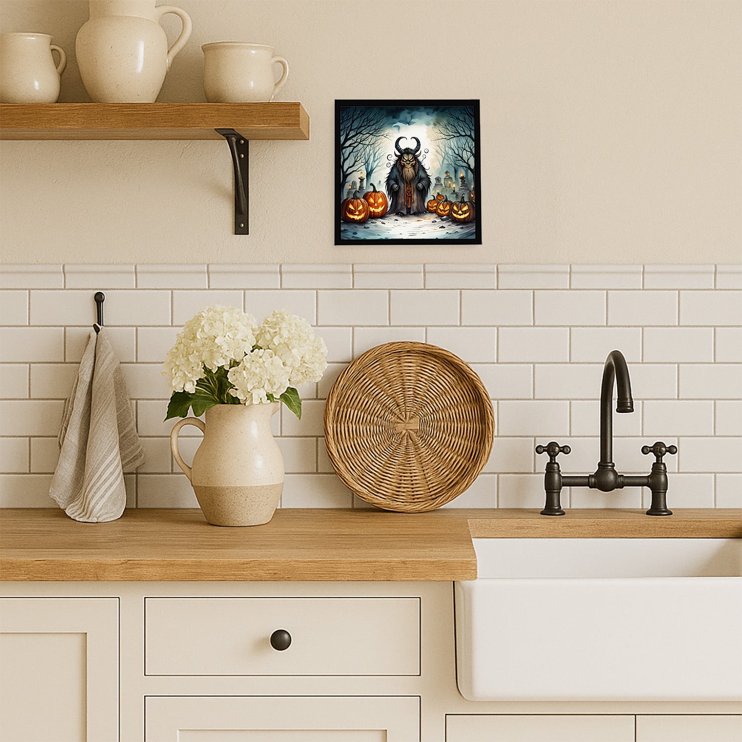 Krampus The Christmas Demon Spooky Halloween Framed Metal Print Bathroom, Kitchen, Office, Home Decor Wall Art Ready to Hang, Square, 8X8