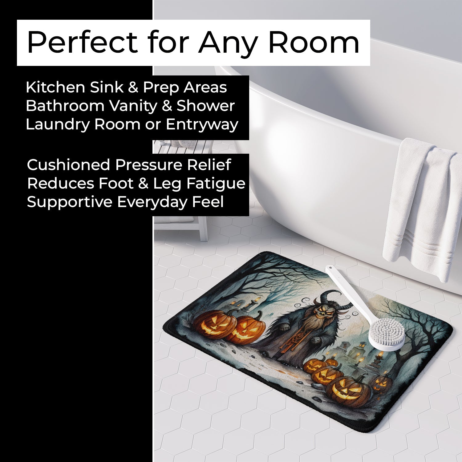 Krampus The Christmas Demon Spooky Halloween Memory Foam Kitchen Mat Machine Washable Anti-Fatigue Cushion Comfort Bath or Kitchen Rug