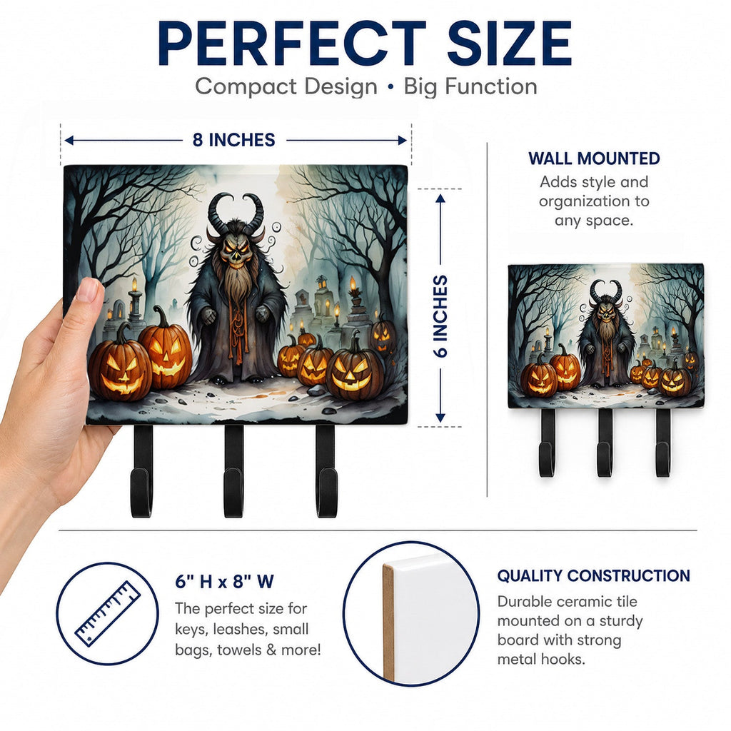 Krampus The Christmas Demon Spooky Halloween Leash or Key Holder Wall Hooks, Coat Rack Wall Mount, for Hanging Keys, Towels, Aprons, Leashes
